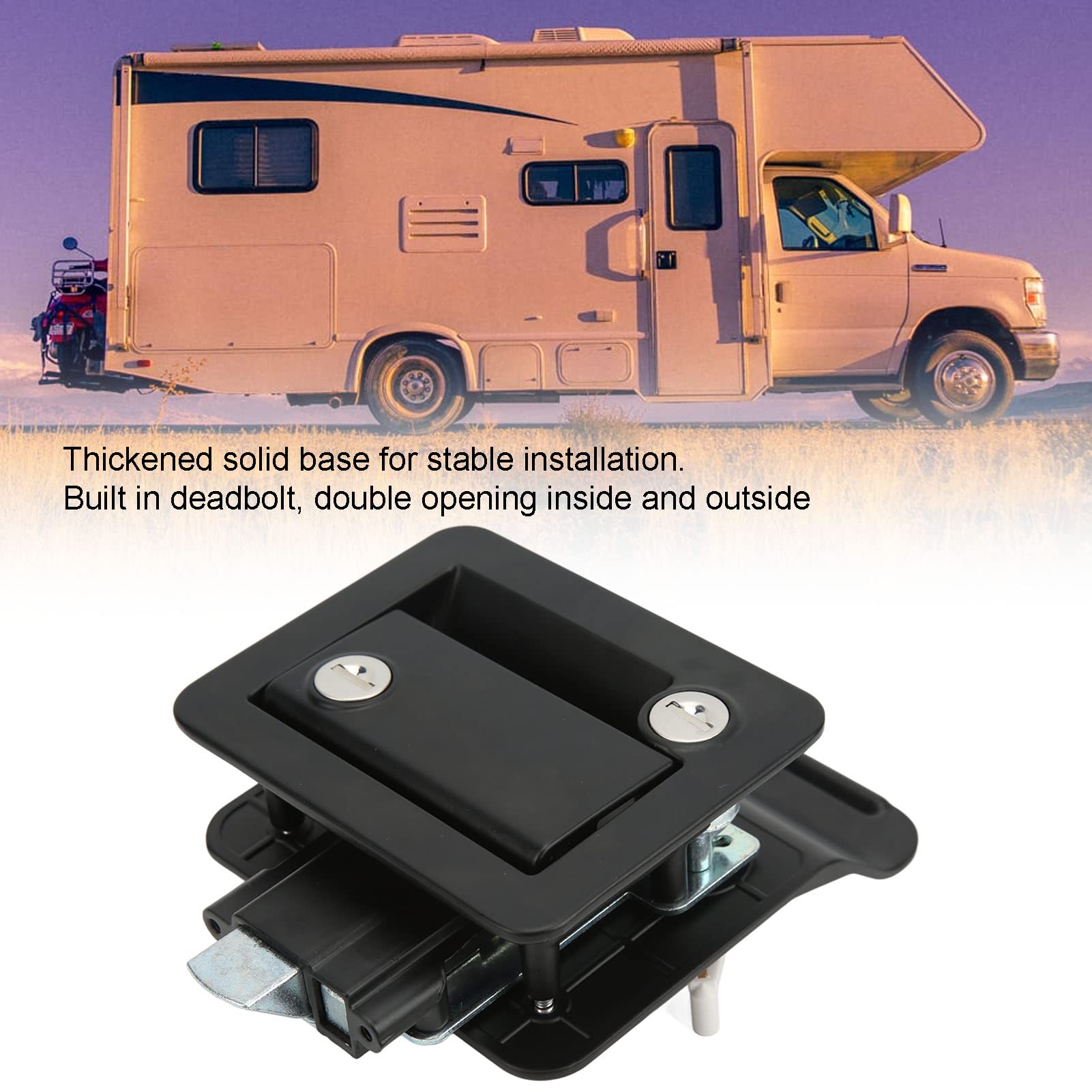 Serratura di sicurezza per porta d'ingresso per camper, serratura a scatto incorporata in lega di alluminio per roulotte (nero) - 9