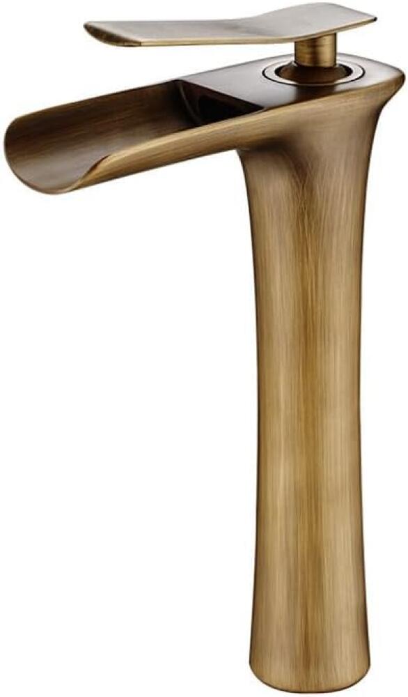 Antyczny mosiężny kran do umywalki typu wodospad, kran łazienkowy, wysoki kran do umywalki z wężem doprowadzającym G8/3