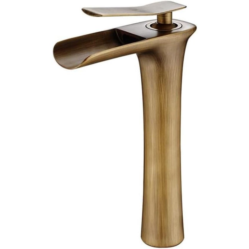 Antyczny mosiężny kran do umywalki typu wodospad, kran łazienkowy, wysoki kran do umywalki z wężem doprowadzającym G8/3