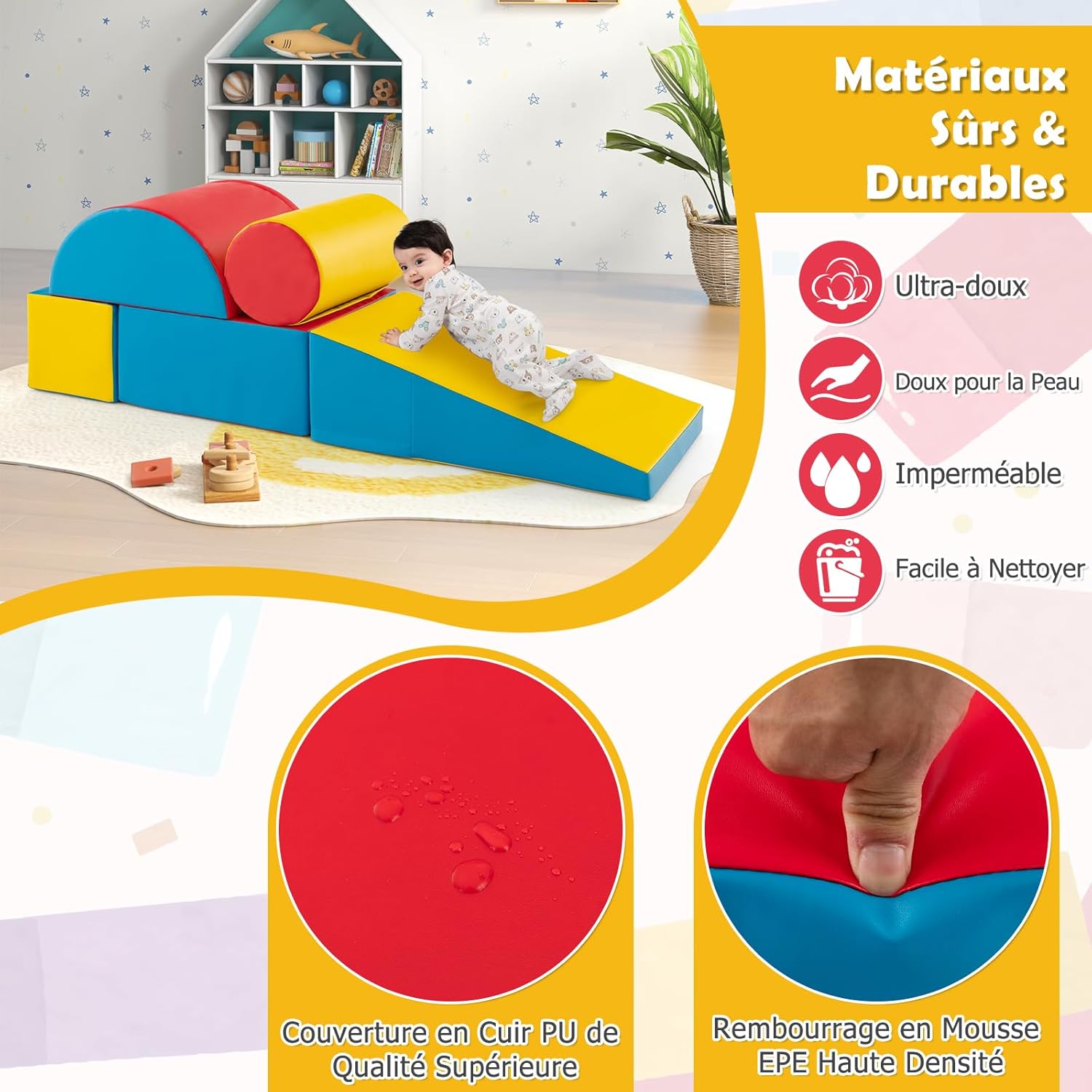 5 PCS Parcours Motricité Bébé, Module Motricité en Mousse PU avec Remplissage en EPE, Jouets Éducatifs Convient pour Enfants d'Âge Préscolaire - 4