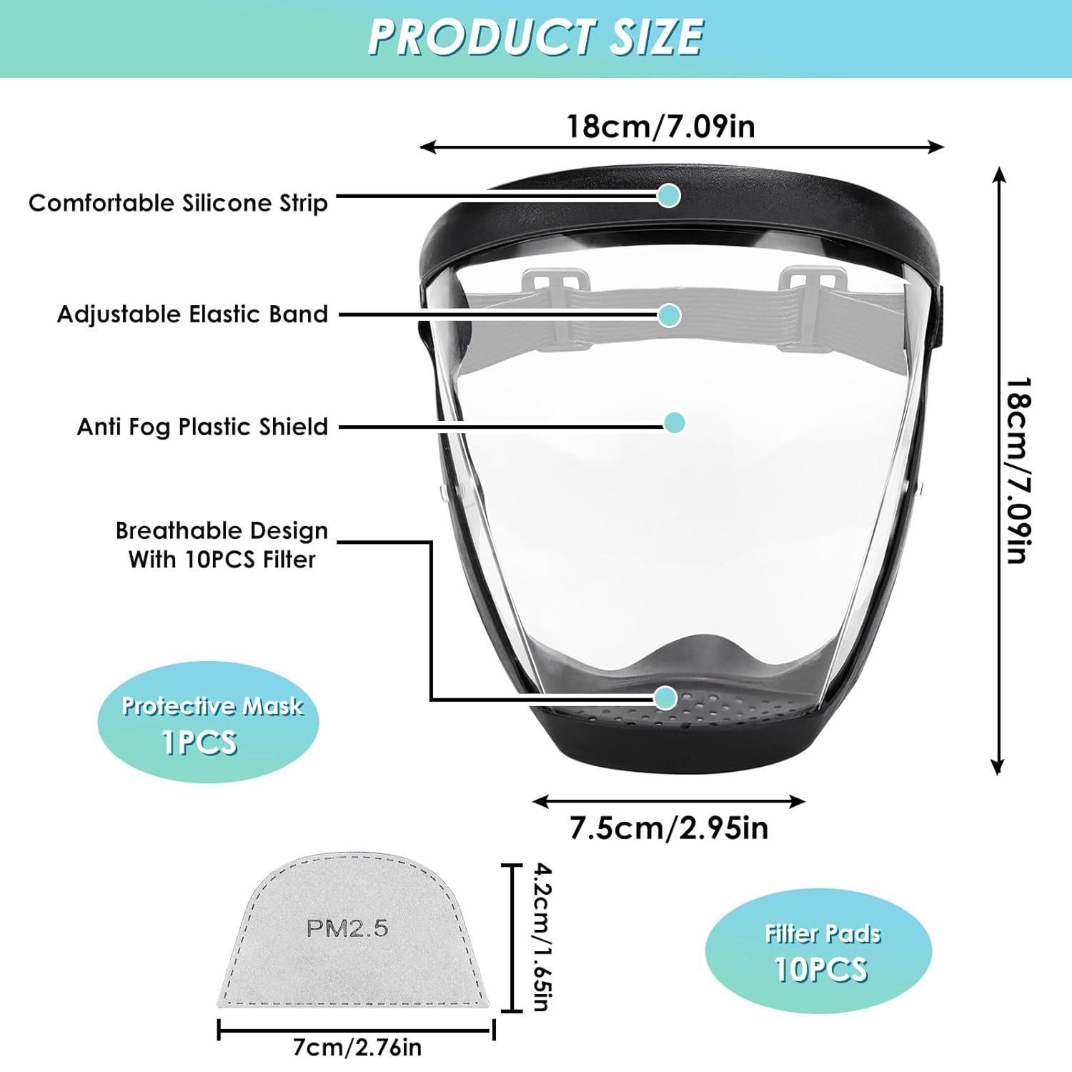 Protection complète du visage Antibuée - Masque facial transparent en plastique avec bande réglable pour adultes - 2