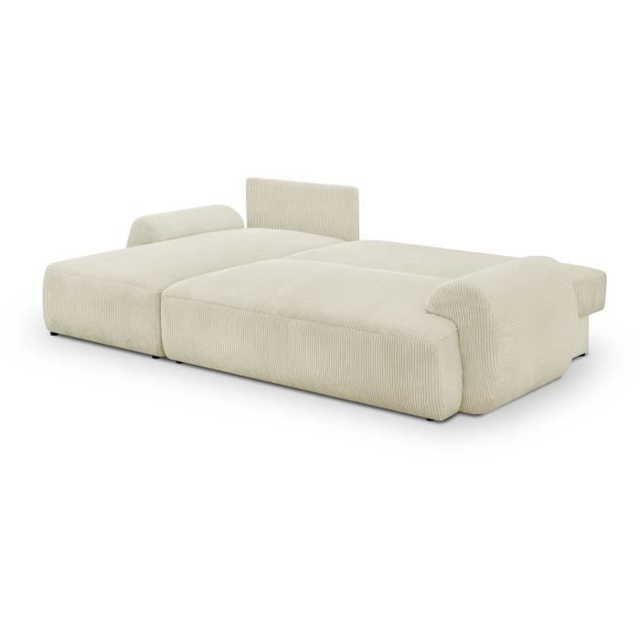 Canapé d'angle gauche convertible 3 places MILO - Velours côtelés beige - Coffre de rangement - L 264 x H 84 x P 99/145 cm - 6
