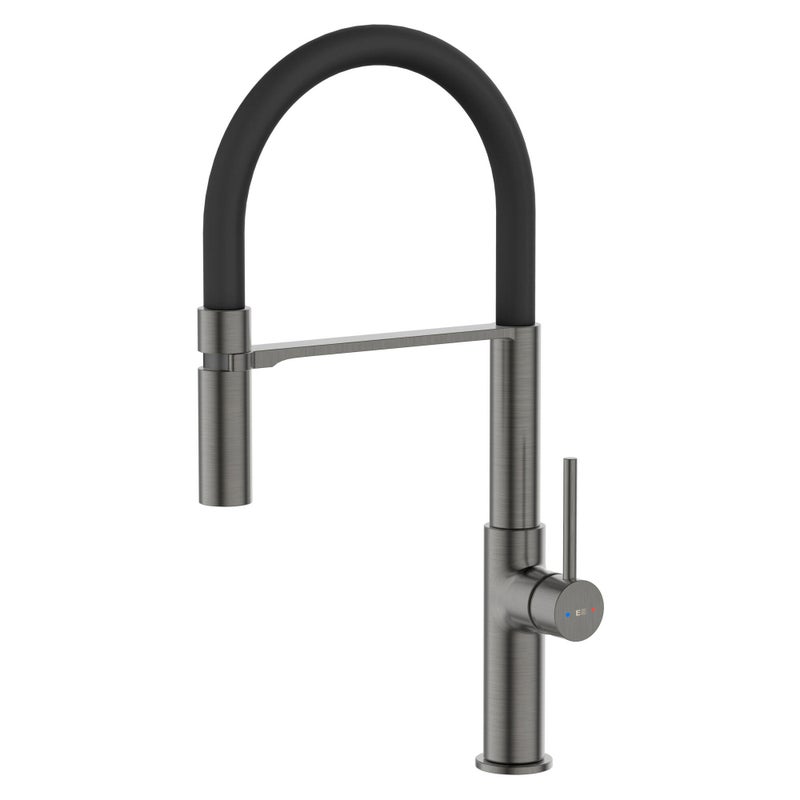 Wysoka bateria kuchenna jednouchwytowa z prysznicem ESSEBAGNO Magneto w kolorze grafitowym