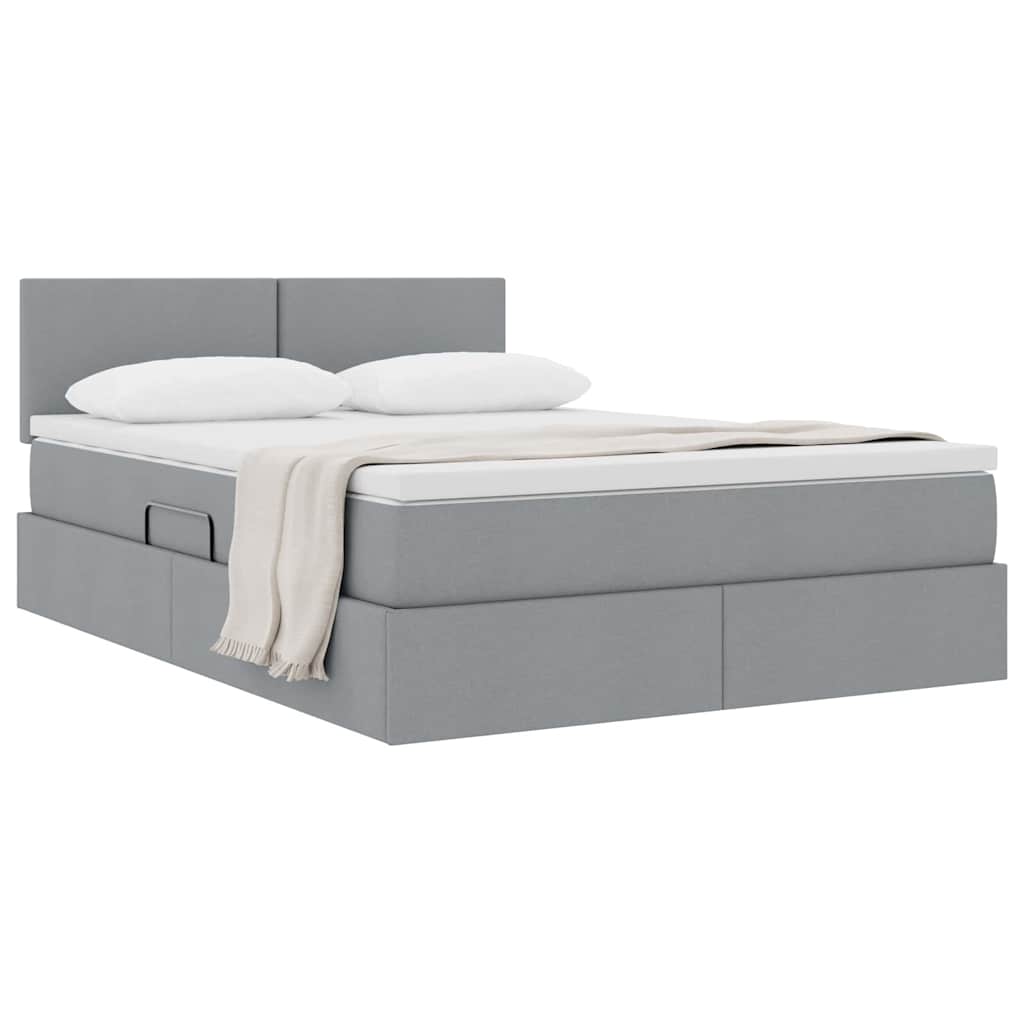 Lit avec rangement et matelas gris clair 140 x 190 cm velours - 3