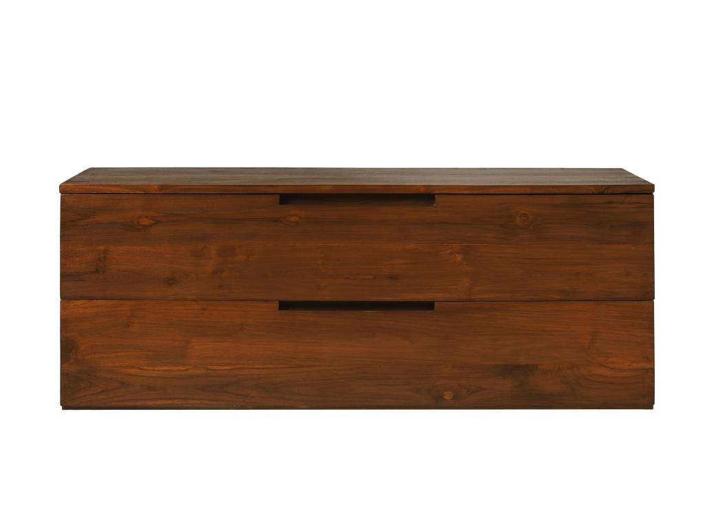 Szafka łazienkowa wisząca z ciemnego drewna tekowego - 2 szuflady - 115 cm - BIMBING