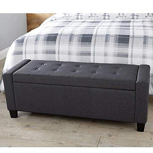 Cassapanca Pouf Contenitore Panca Sgabello Poggiapiedi in Tessuto Grigio Scuro - 2