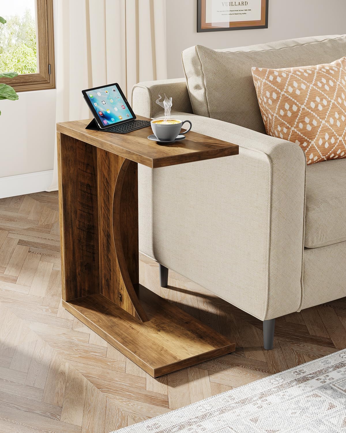 Tribesigns Table d'Appoint en Forme de C pour Canapé, Table de Chevet Design, Style Rustique Brun - 5