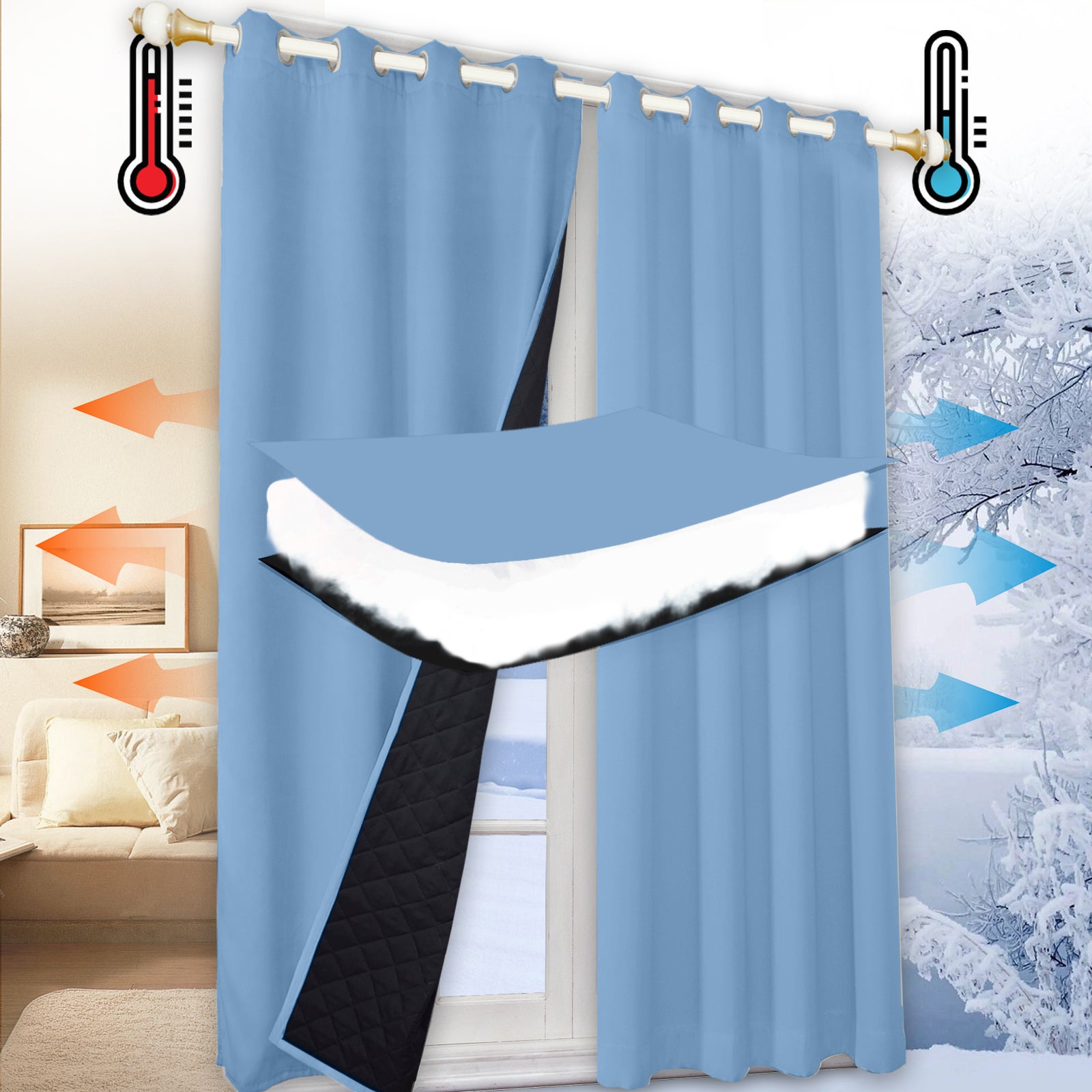Rideau Occultant Extra Large Gris Foncé - Œillets 84x108 Cm - Isolation Thermique Et Acoustique - Neuf