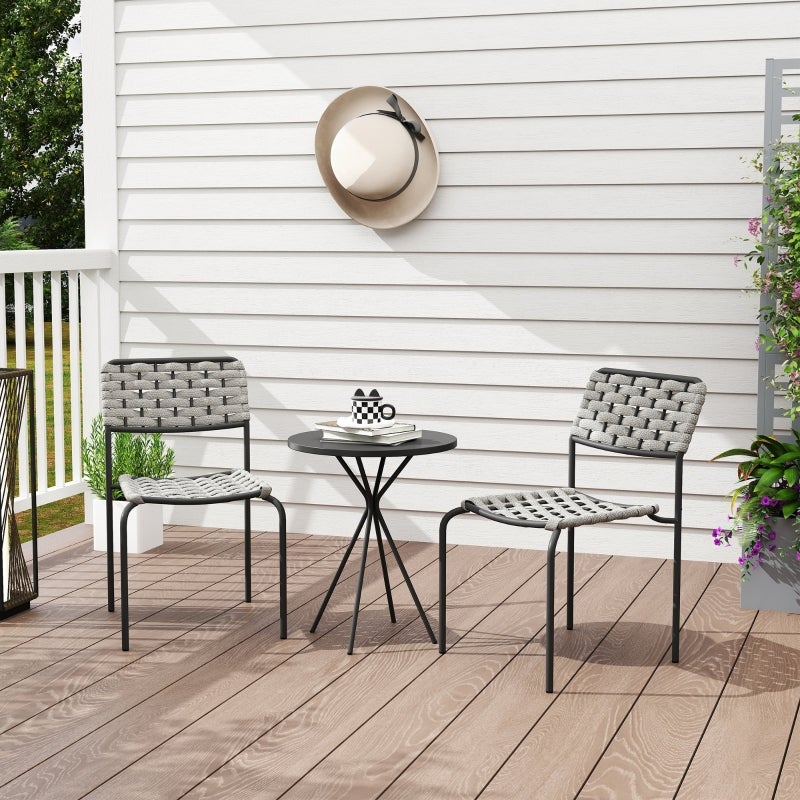 Set lounge extérieur 3 pièces polyrotin 2 chaises empilables + table gris – ComfortXL - COMFORTXL - 7