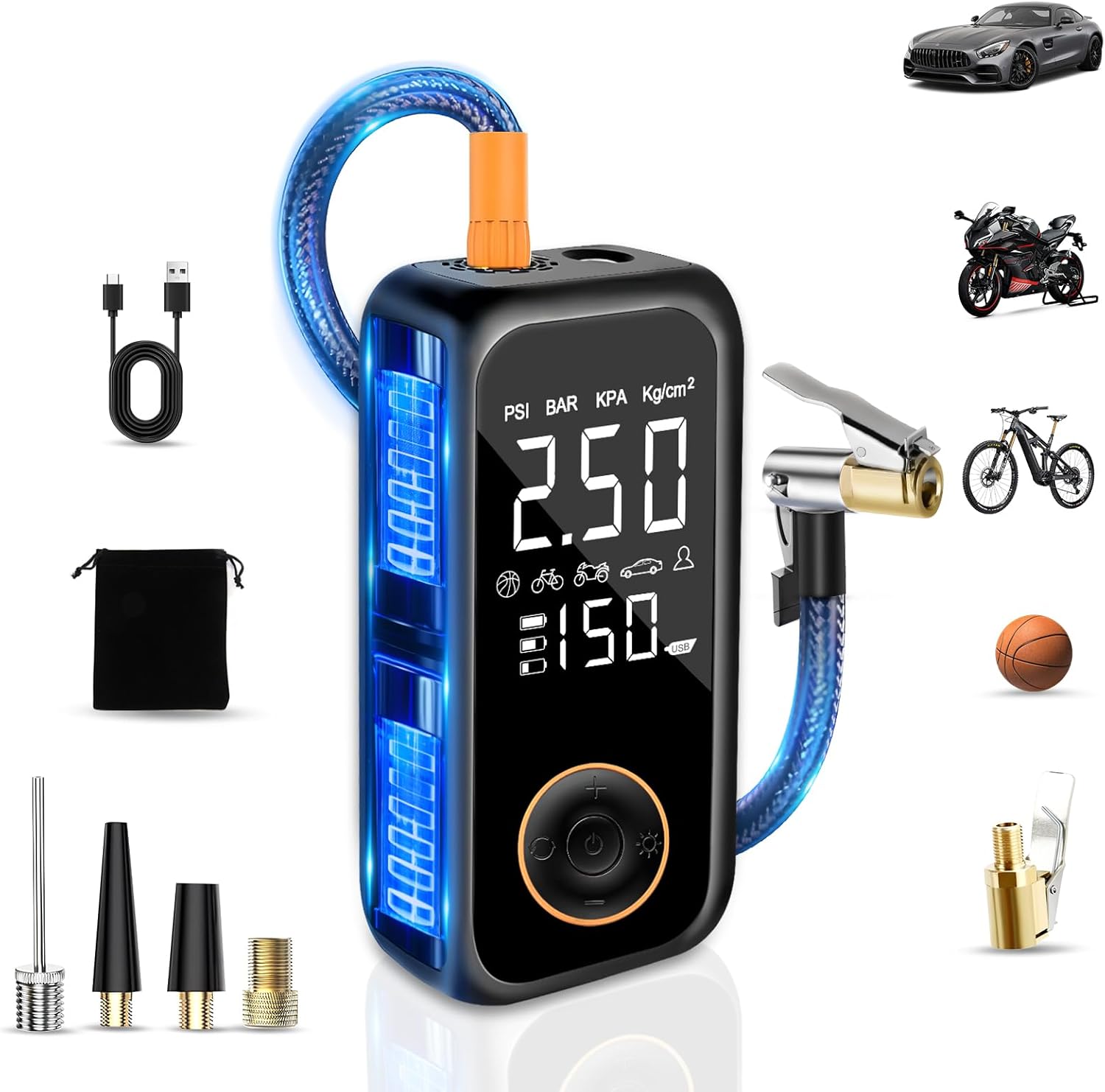 Dictien - Pompe à Air Sans Fil 7000mAh, Gonflez Vos Pneus En 1 Minute ! Parfait Pour Voiture, Vélo, Moto