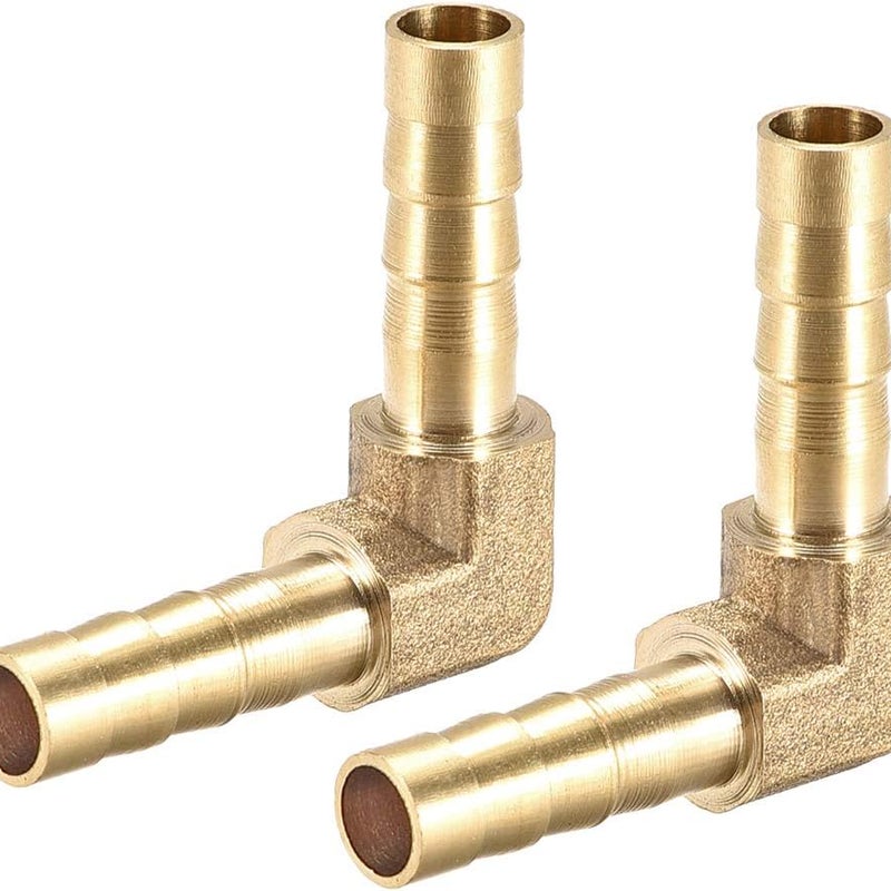 2 szt. Złączka karbowana do węża z mosiądzu, kolanko z zadziorem 6 mm, zagięte pod kątem 90 stopni, łącznik do rur