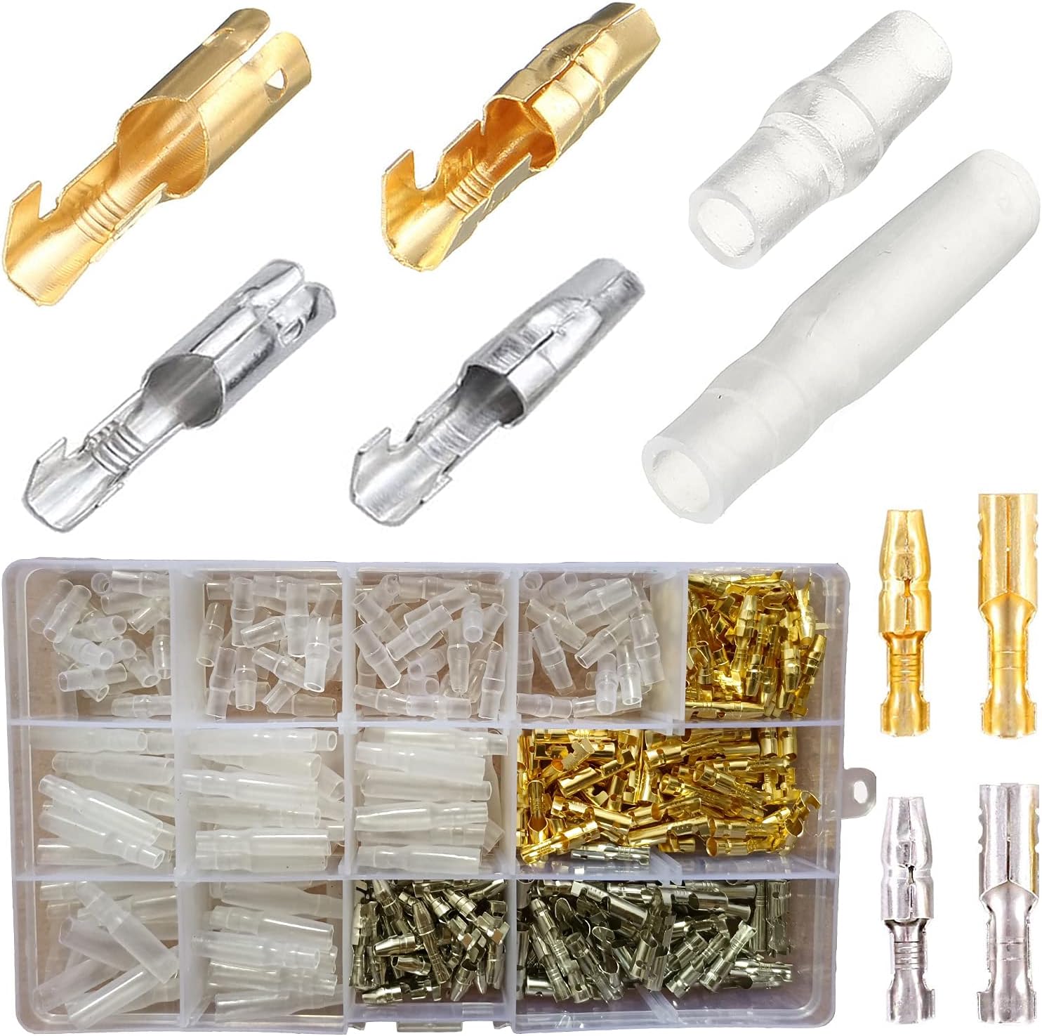 Zestaw złączy mosiężnych Bullet Connector, 400 szt. 39 mm, męskich i żeńskich z tulejkami izolacyjnymi, zaciskanych, okrągłych
