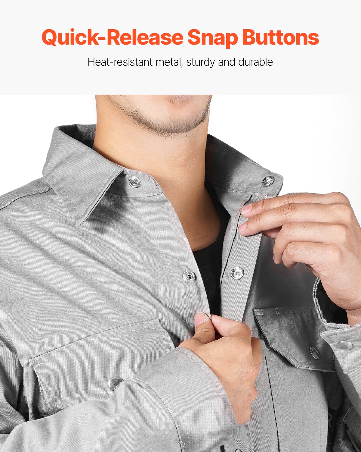 Veste soudage FR,coton ignifuge VEVOR 7 oz,lavable machine,résistante chaleur,XL,bouton-pression en métal,poignets réglables,ATPV 9,2 Cal/cm² - 3