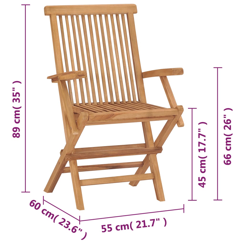 Chaises pliables de jardin lot de 2 Bois de teck solide - 8