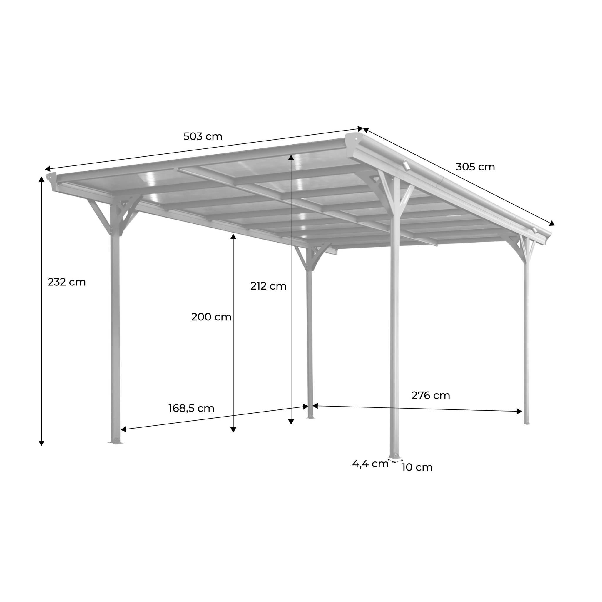Carport aluminium. polycarbonate et acier inoxydable 15m² anthracite - 1 voiture max. - Le Born - 4