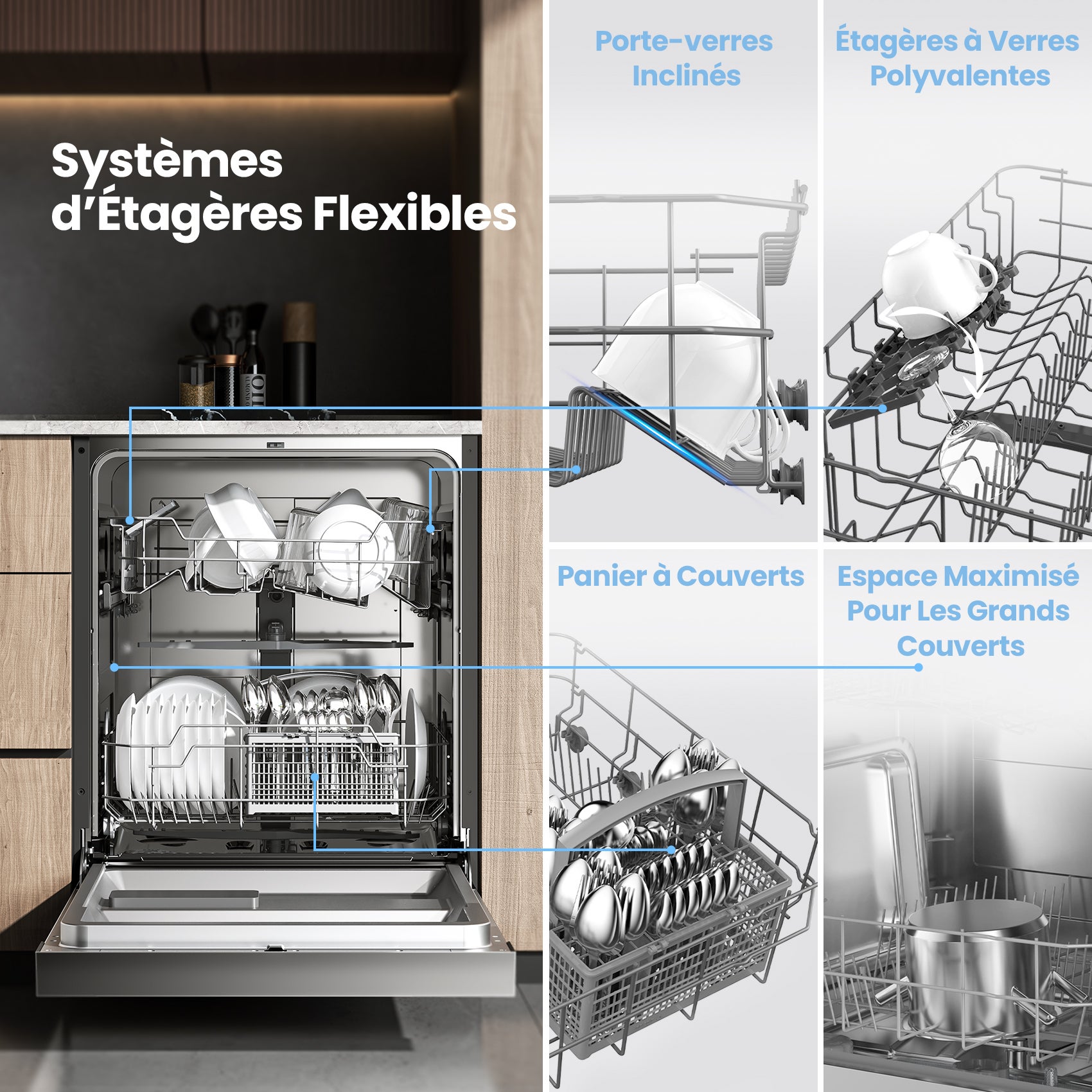 COMFEE Lave-Vaisselle Pose Libre 60cm, 49dB avec 12 couverts, Hygiene Lavage, Départ Différé, Demi-Charge - Noir [Energy Classe D] - 2