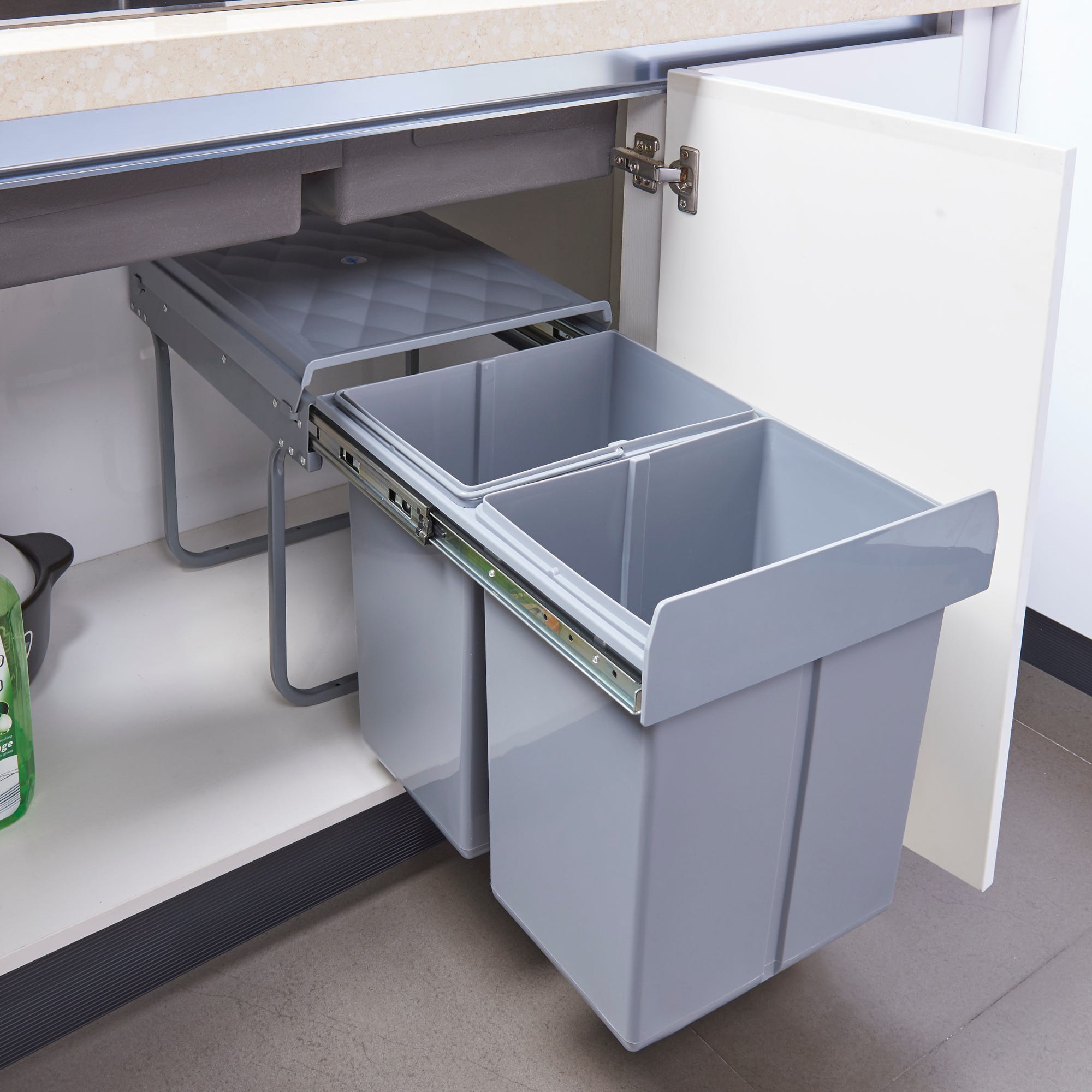 Pattumiera Raccolta Differenziata 2 Scomparti Metallo - 4 Secchi Estraibili, Tortora - Foto 10