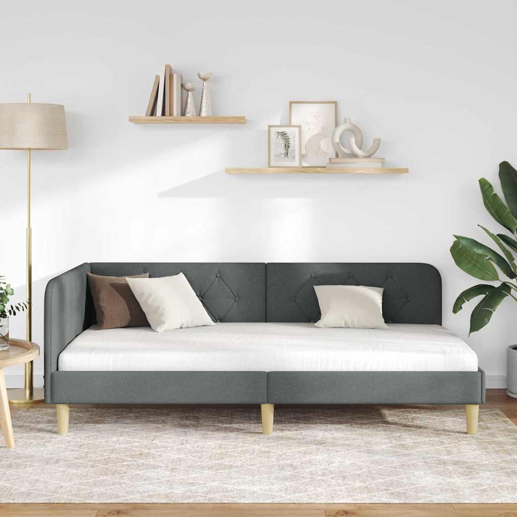 Cadre de lit d'angle gris foncé 100 x 200 cm tissu - 4
