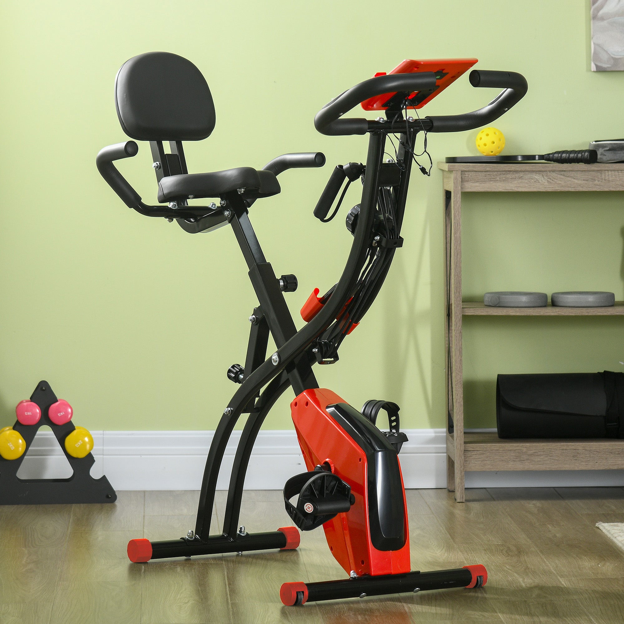 KALWOL Cyclette pieghevole, cyclette pieghevole 5 in 1, con resistenza magnetica a 16 livelli, 10 dB, quasi silenziosa, per interni, con capacità di 158,8 kg, comodo schienale del sedile