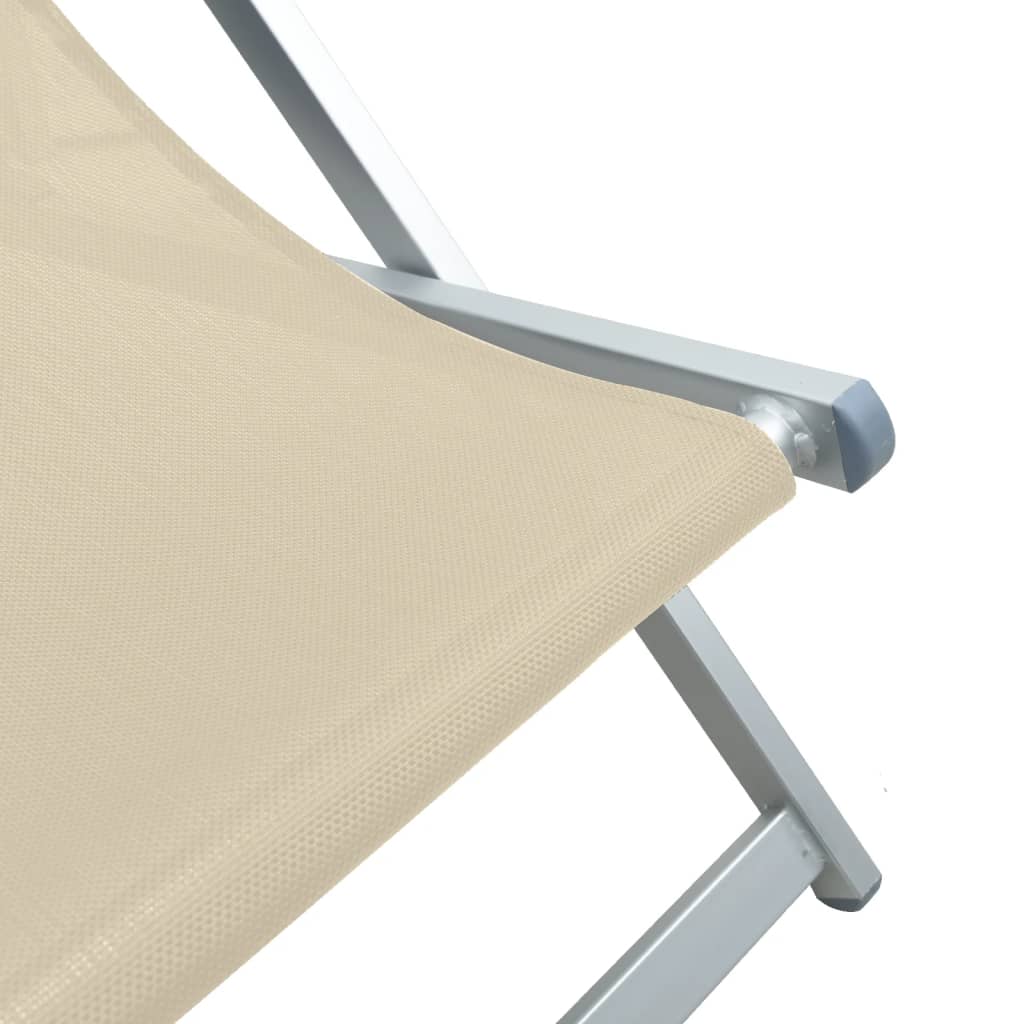 Chaises de plage pliantes 2 pcs crème aluminium et textilène - 9