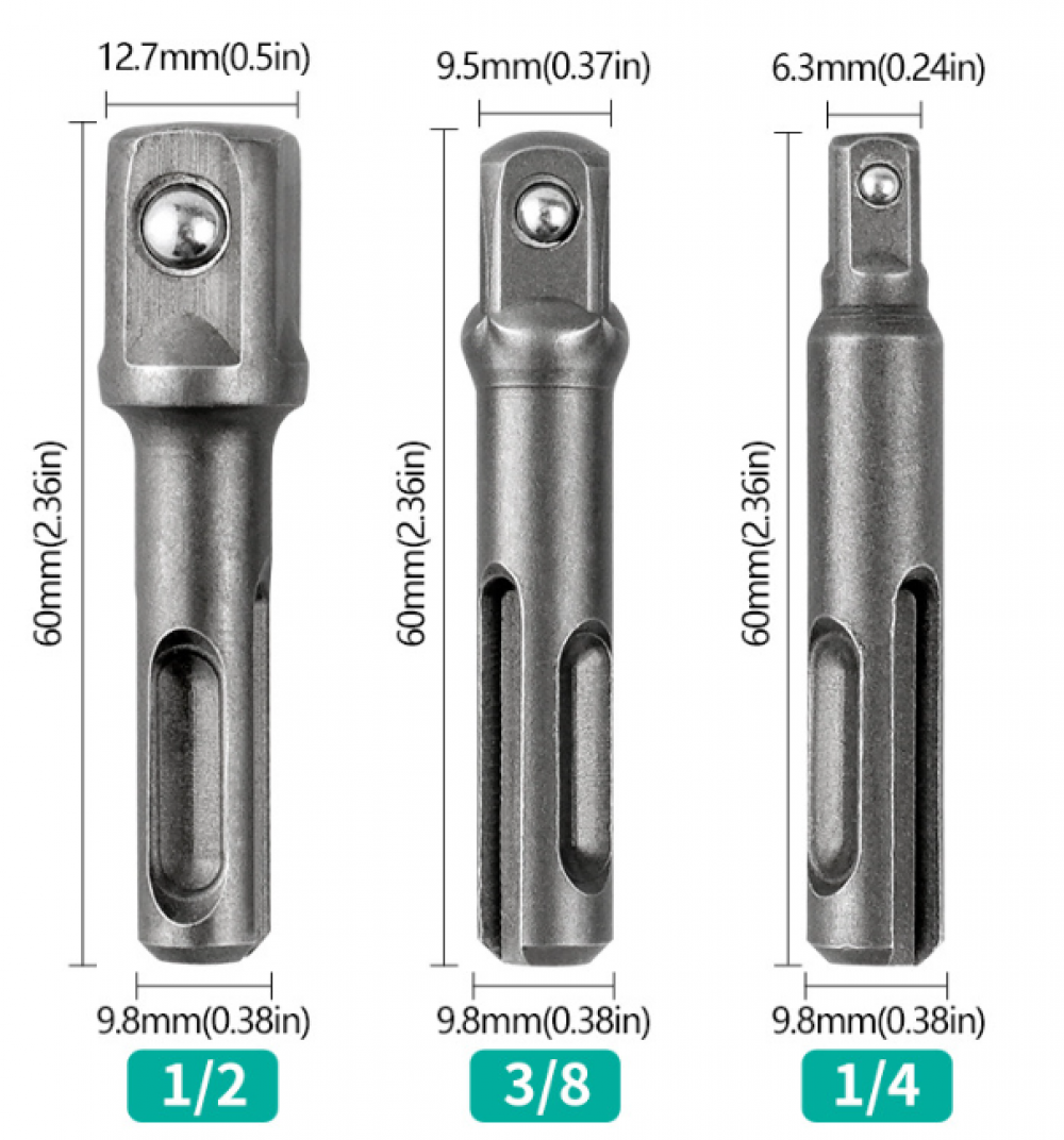 Sds Max 4Pcs 1/4" 3/8" 1/2" Porte Embouts SDS, SDS-Plus Magnétique Extension De Vissage Tournevis Porte Embout Magnetique