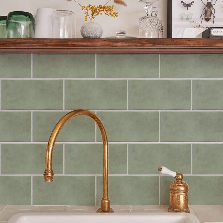 Juego de 10 pegatinas de vinilo impermeables para azulejos de pared de cocina y baño, verde salvia retro, 30 x 15 cm - 2
