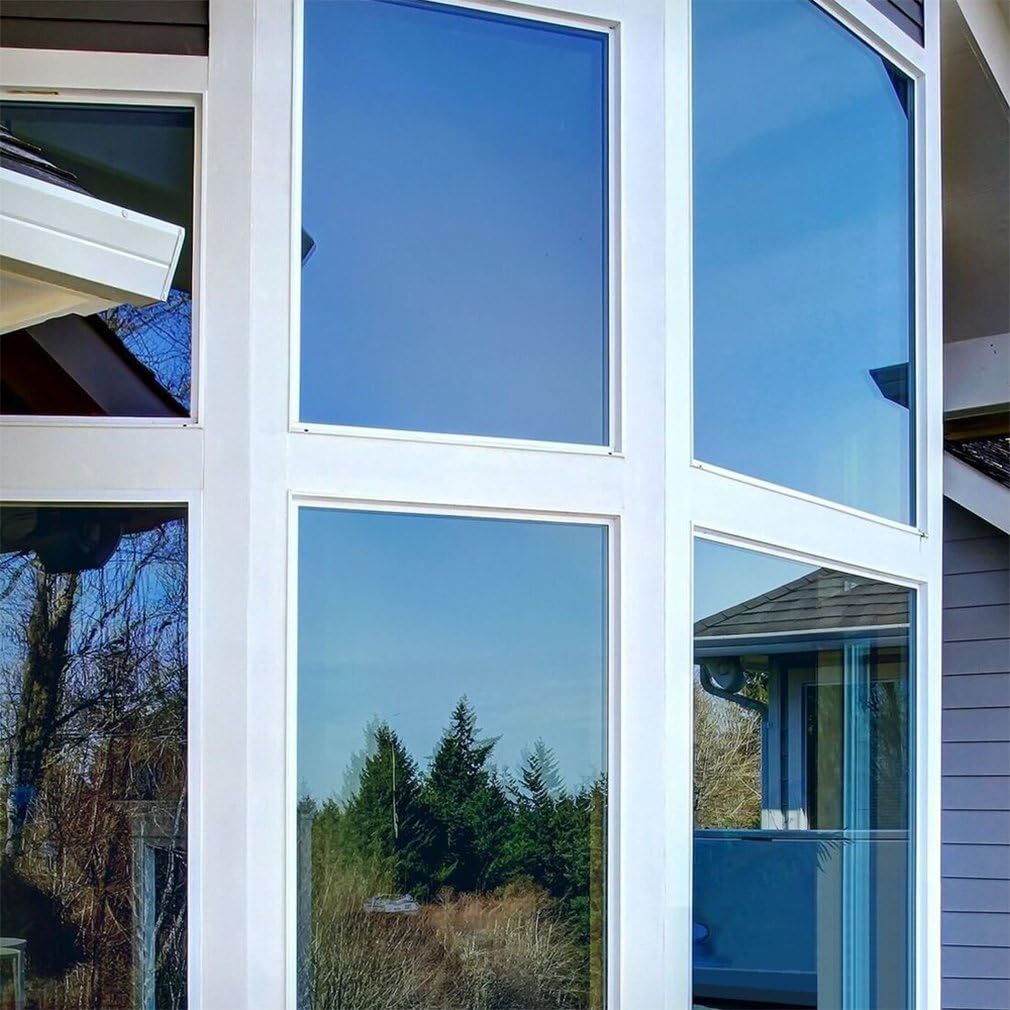 Película para vidros, película espelhada autocolante, ecrã de privacidade e película de proteção solar, 99% de proteção UV, azul prateado, 50 x 200 cm - 7