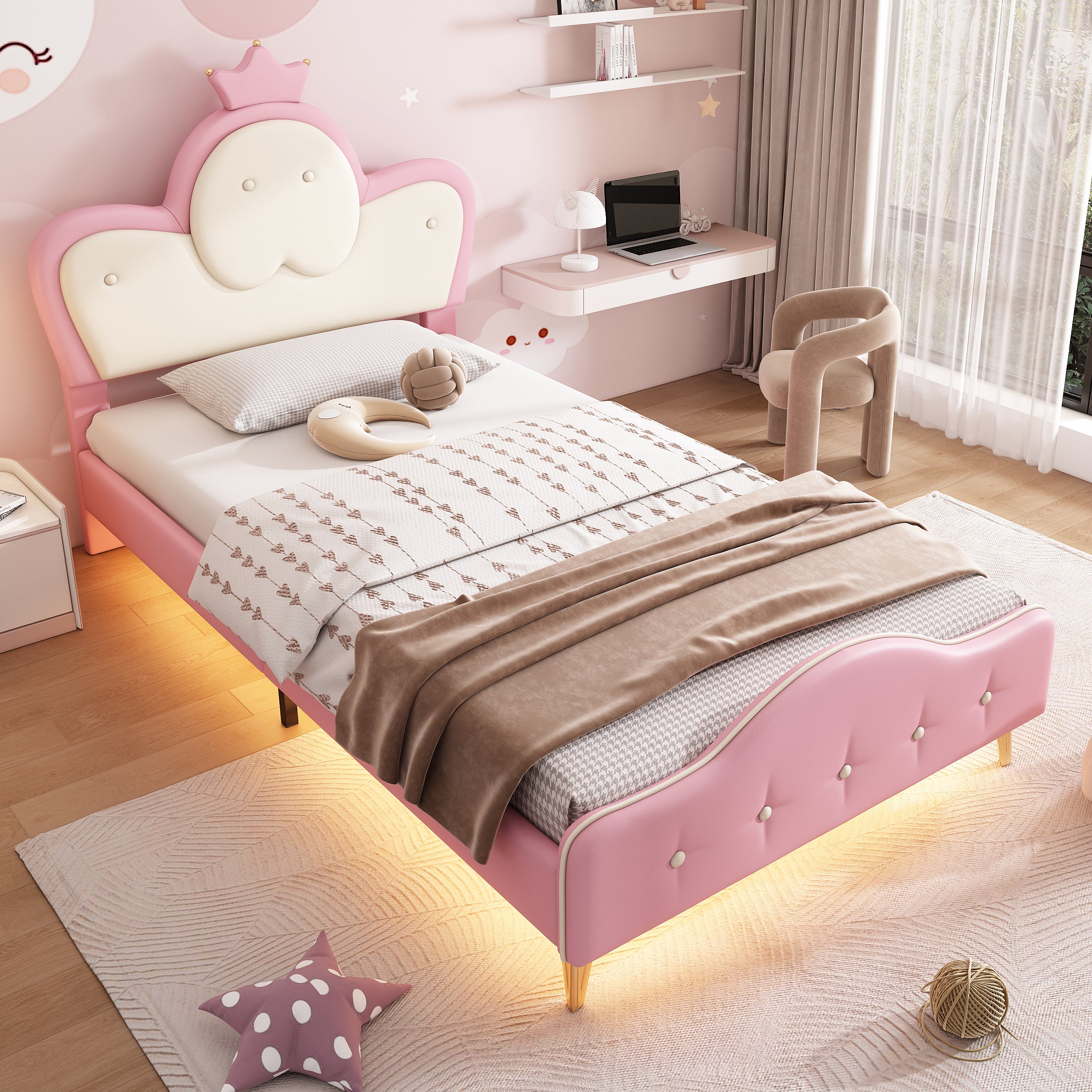 Lit Simple Lit Enfant Capitonn X Cm Avec Bande Led T Te De Lit