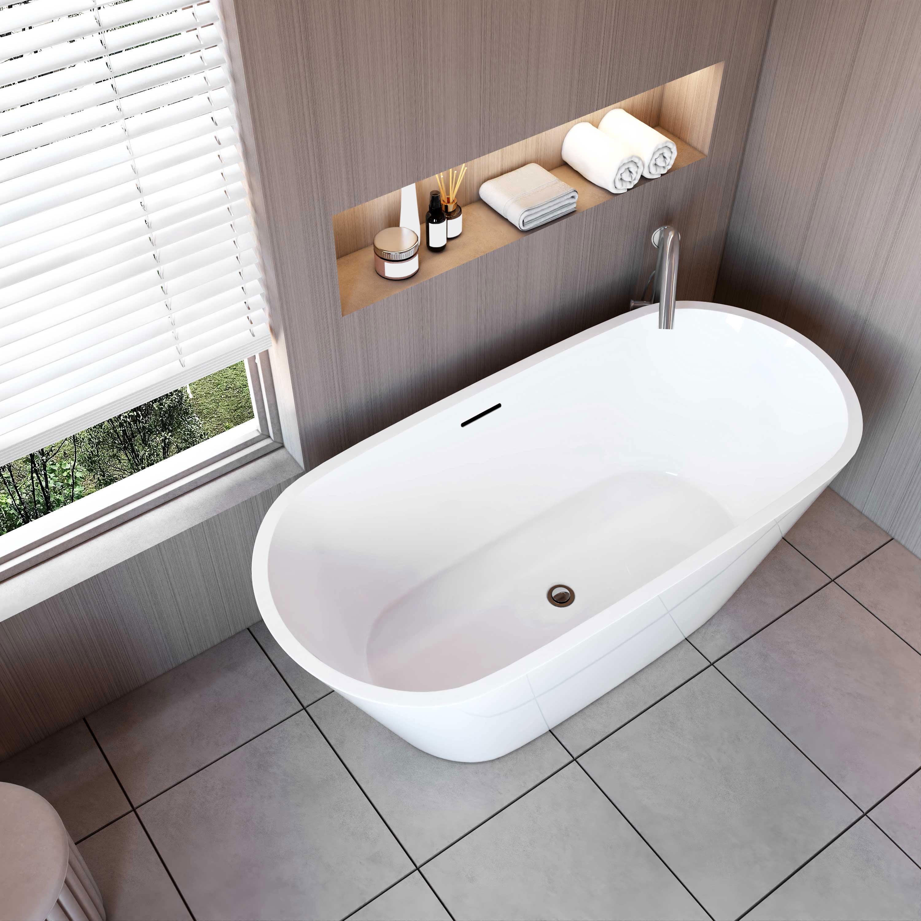 AICA Bañera acrílica exenta ovalada,1500x700x580mm,color blanco,incluye manguera + desagüe - 3