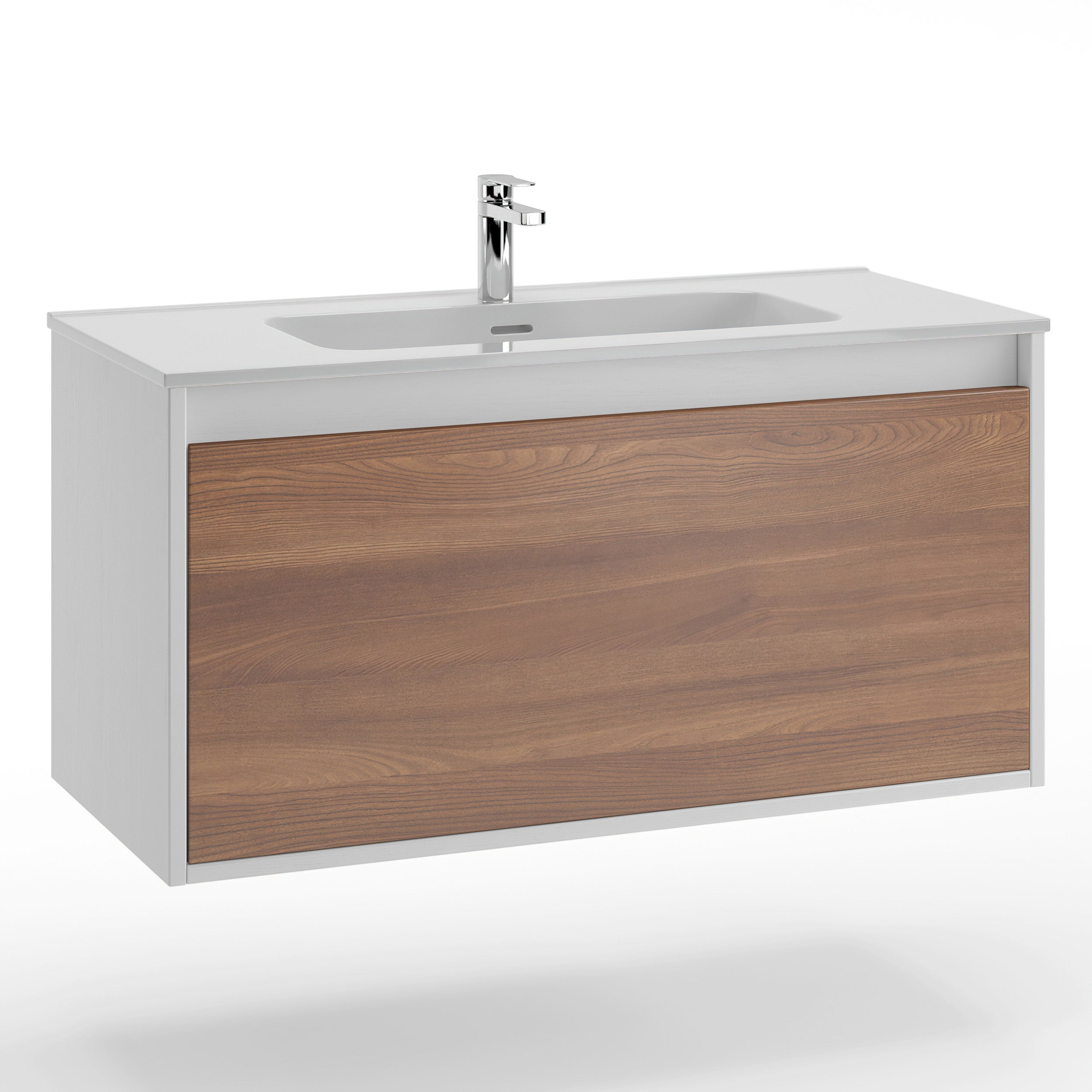 Lavabo Salle De Bain 80 Cm Avec Meuble - Céramique Blanc, Façade Rainurée Cachemire, Portes Amorties, Montage Mural
