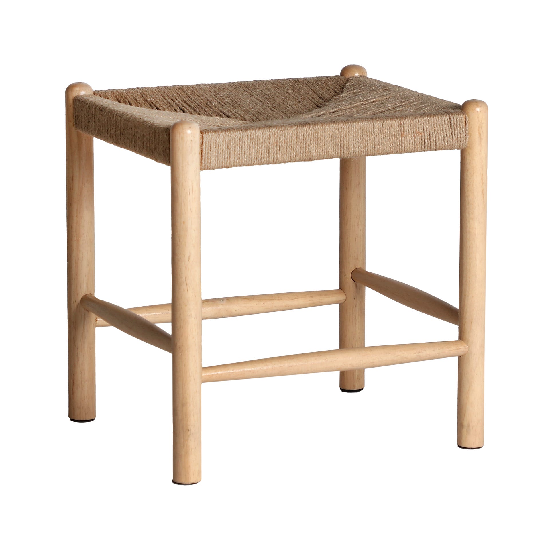 Sgabello cotone macramè beige e legno chiaro 40 cm fatto a mano Manzai Sgabello cotone macramè beige e legno chiaro 40 cm fatto a mano Manzai