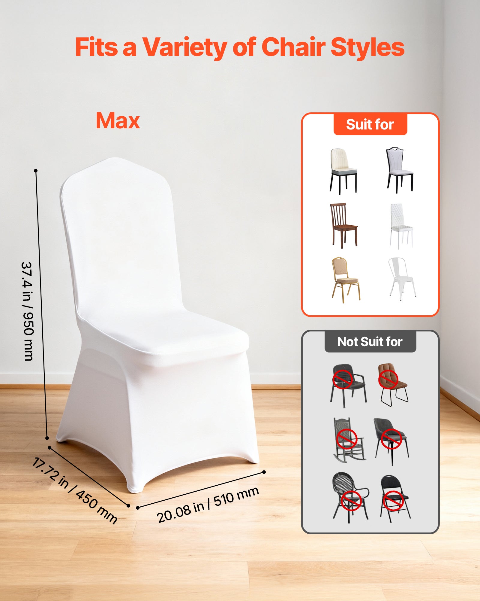 Housse de Chaise VEVOR, 53 Pièces, Extensible Lot de Couverture de Chaise en Polyester et Élasthanne, pour Salle à Manger Mariage Banquet Hôtel Décor - 3