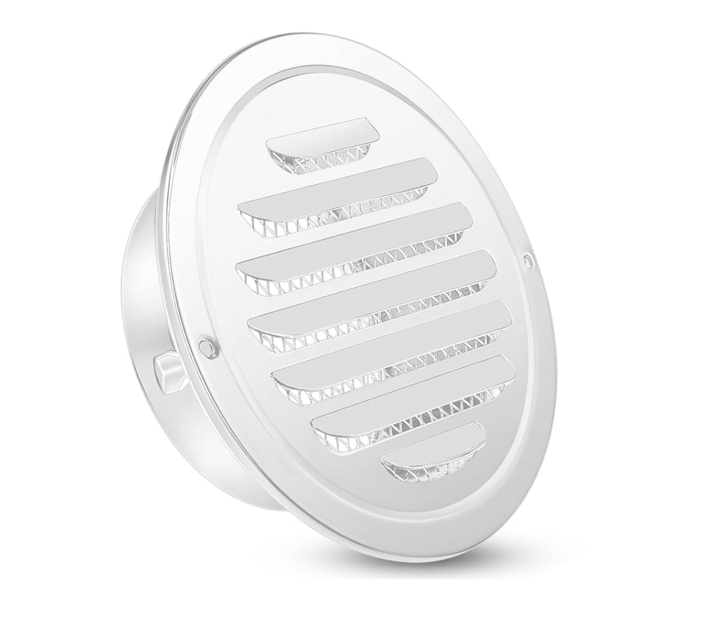 Okrągła kratka wentylacyjna ze stali nierdzewnej z siatką, 180 mm, lakierowana na biało.