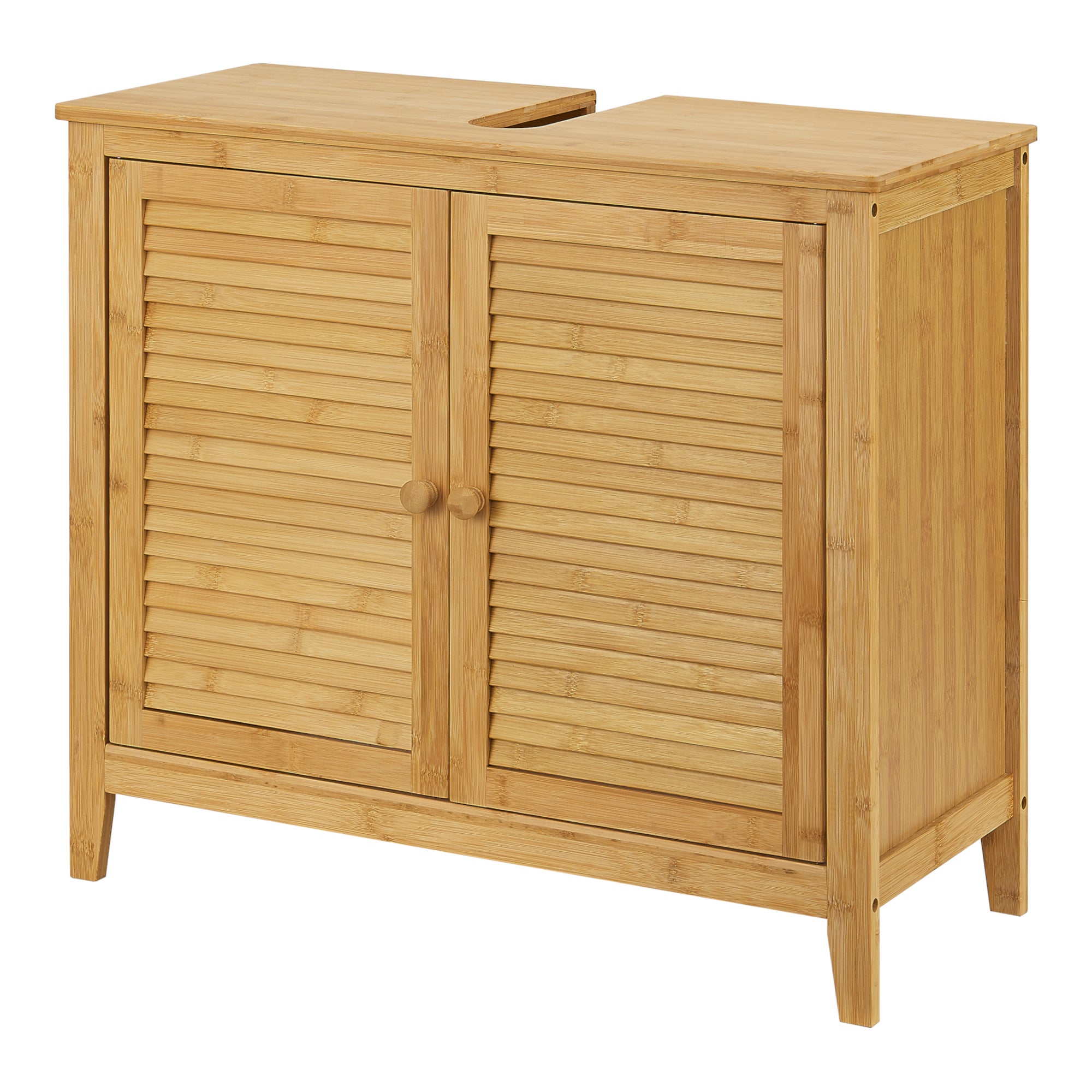 Mobiletto Bagno Lamellato in Bambù, 2 Ante, 92x50x25 cm, Naturale