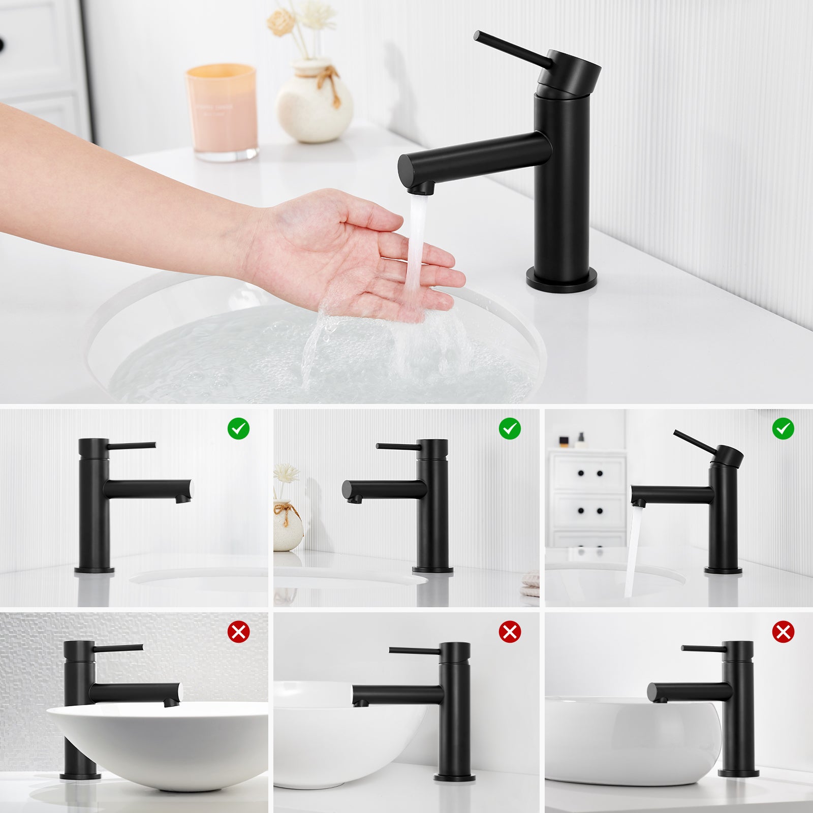 CECIPA MAX Robinet pour Lavabo de Salle de Bain, Robinet de Lavabo Noir, Mitigeur pour Lavabo de Salle de Bain, Eau Froide et Chaude, Hauteur 174 mm - 6