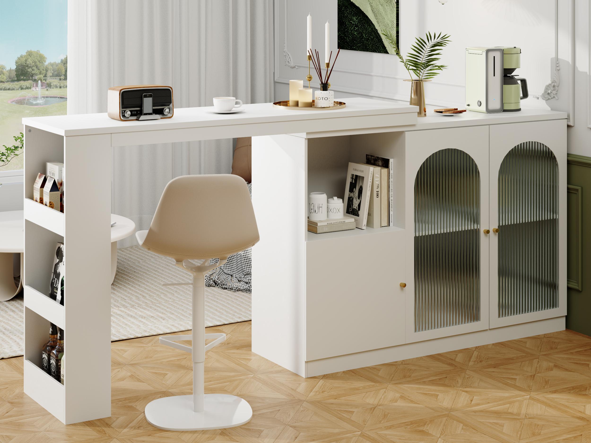 Obrotowy stolik barowy z MDF - duża przestrzeń do przechowywania - nowoczesny styl - Biały