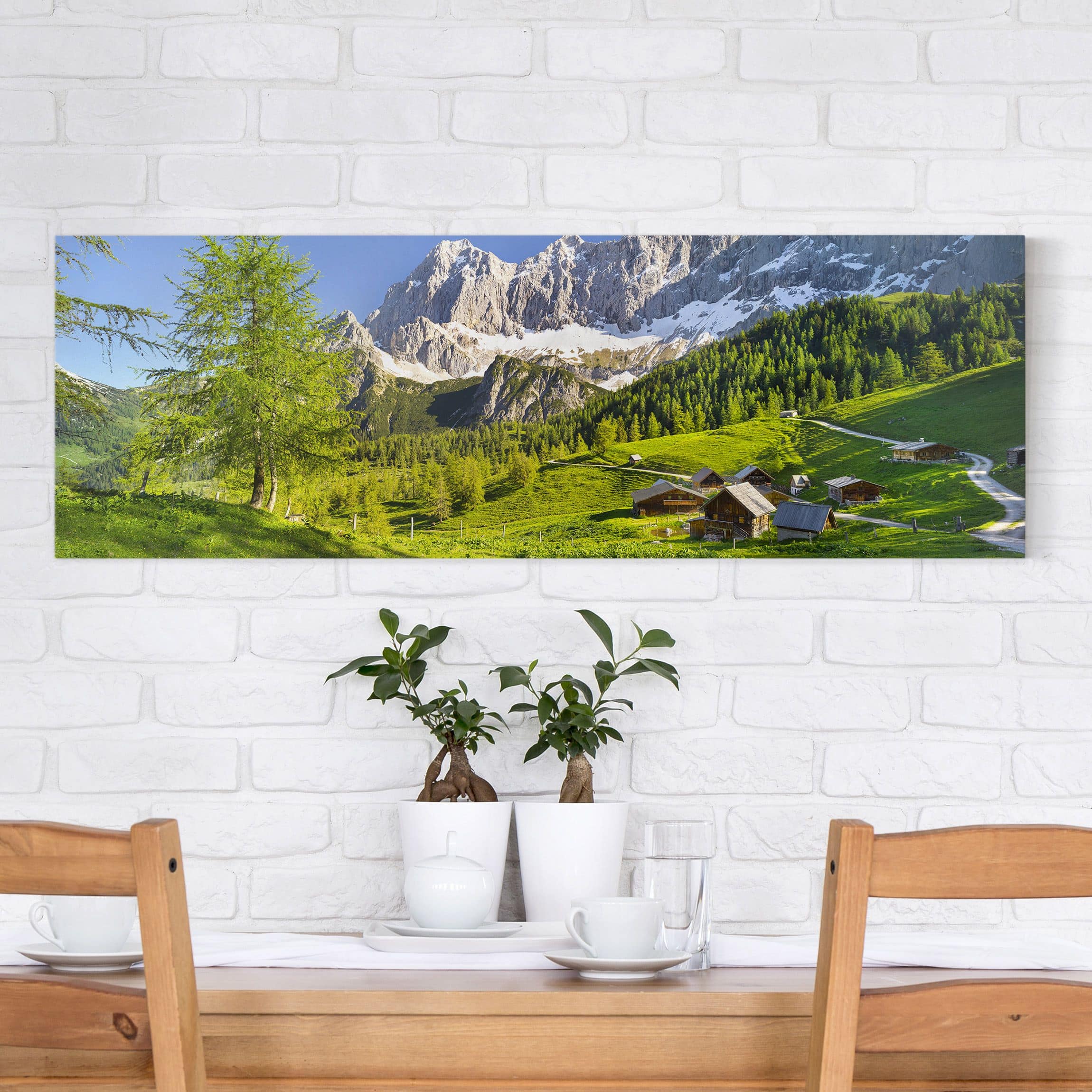 Lienzo cuadro en lienzo bastidor impresion en lienzo verde paisaje árboles montaña panorama 85 cocina dormitorio salón pasillo 150 x 50 cm