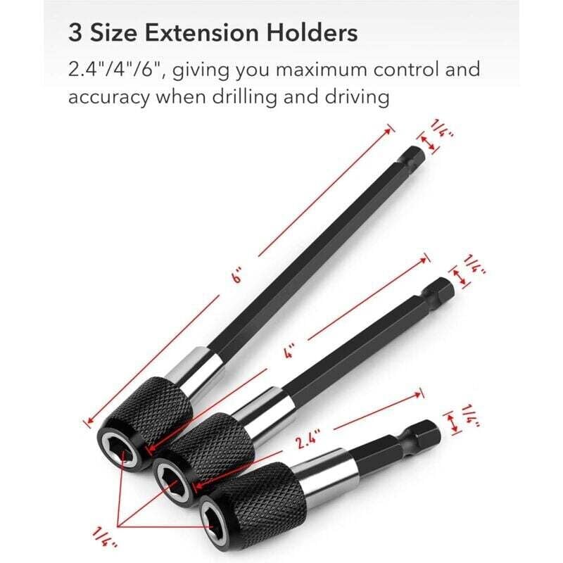Set 5 Portapunte Magnetici Universali Da 60 Mm – Supporto Per Punte Da Trapano 1/4″, Cambio Rapido In Acciaio Inox
