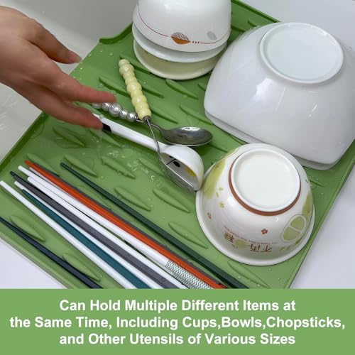 Questo tappetino scolapiatti in silicone è impermeabile e presenta un design antiscivolo e assorbente. È adatto ai lavelli della (40 x 32,5 cm, verde) - 5