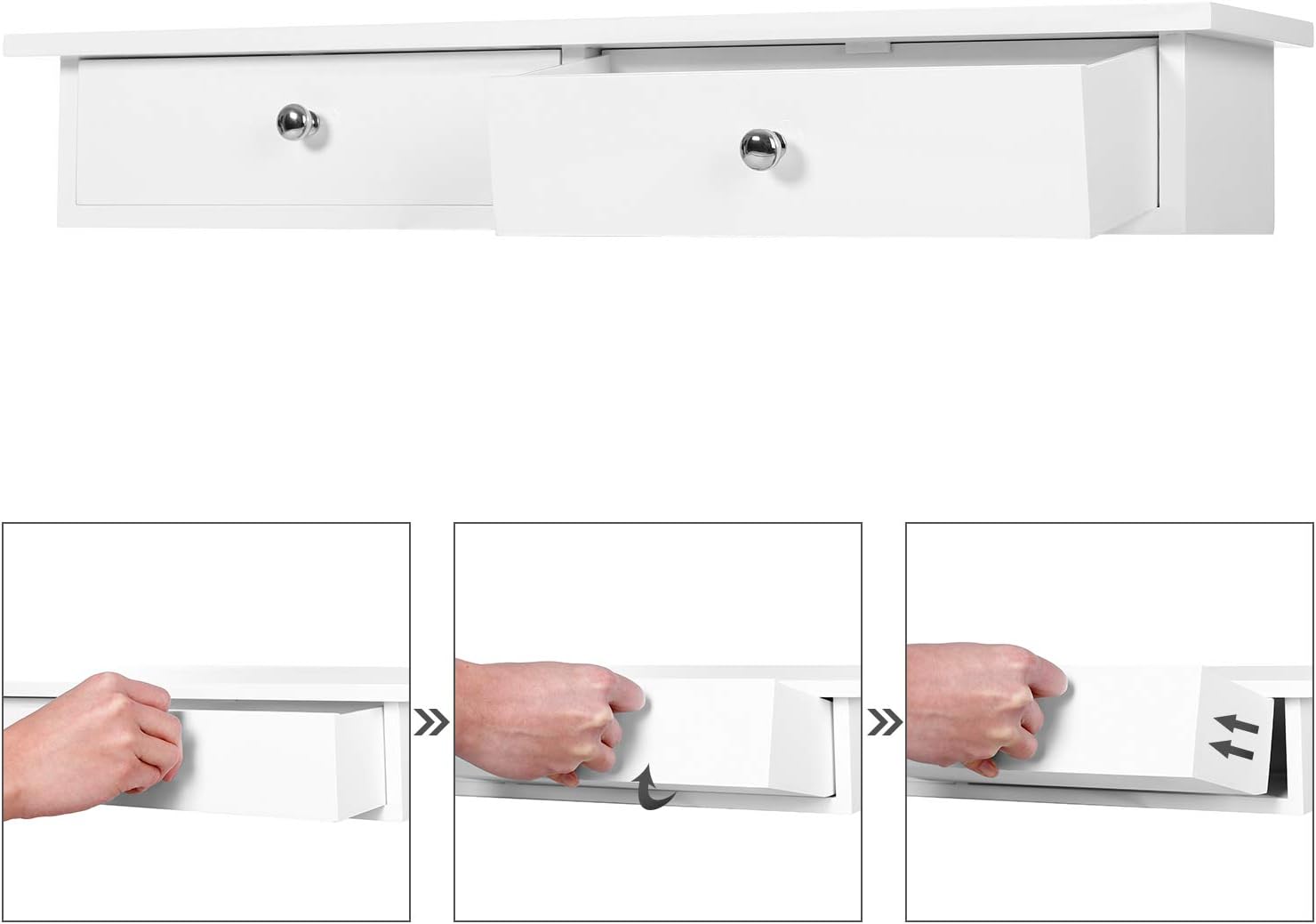 Étagère Murale À 2 Tiroirs, Charge 15 Kg, 65 X 15 X 10 Cm, Pour Chambre, Salon, Cuisine, Couloir - 4