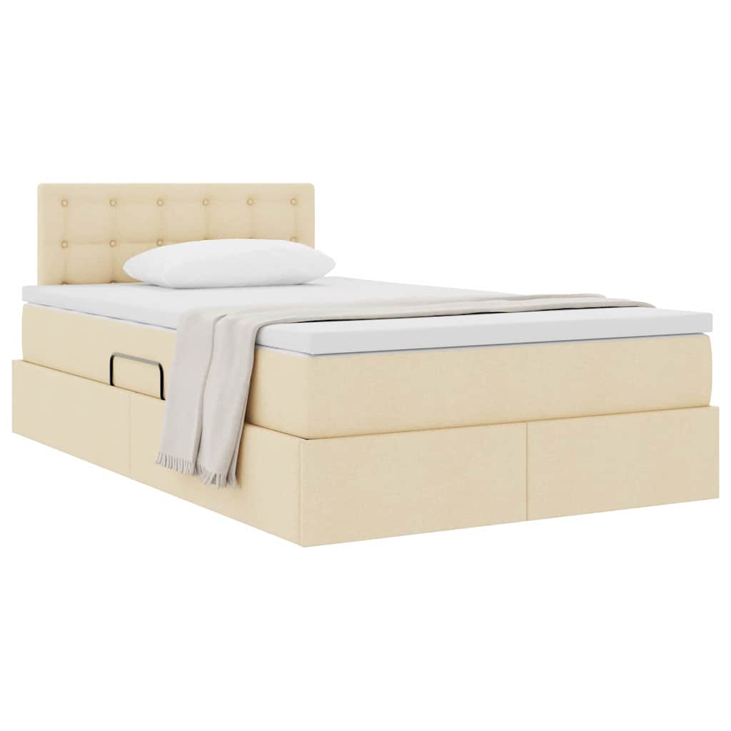 Lit avec rangement et matelas, velours, crème, pour la chambre, 120 × 200 cm - 3