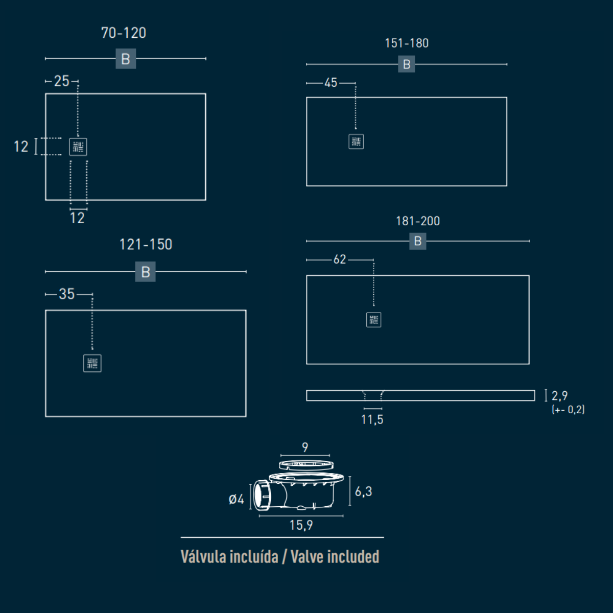 Placa de Duche de Resina Extra Plano Antiderrapante | Válvula e Grelha Preto | Preto | 80cm X 80cm - 6
