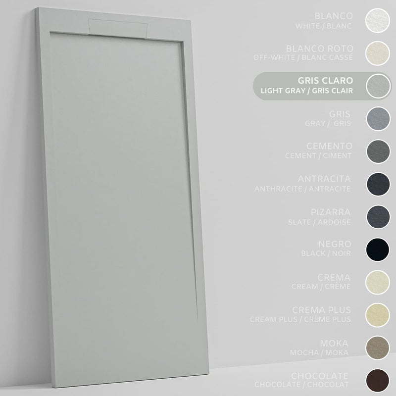 SOULHOME Brodzik prysznicowy– Żywica– Gel Coat– Gładka/Kamienna tekstura – Antypoślizgowy – jasnoszary– 150x90- Niski 3cm– Elegancki SAME