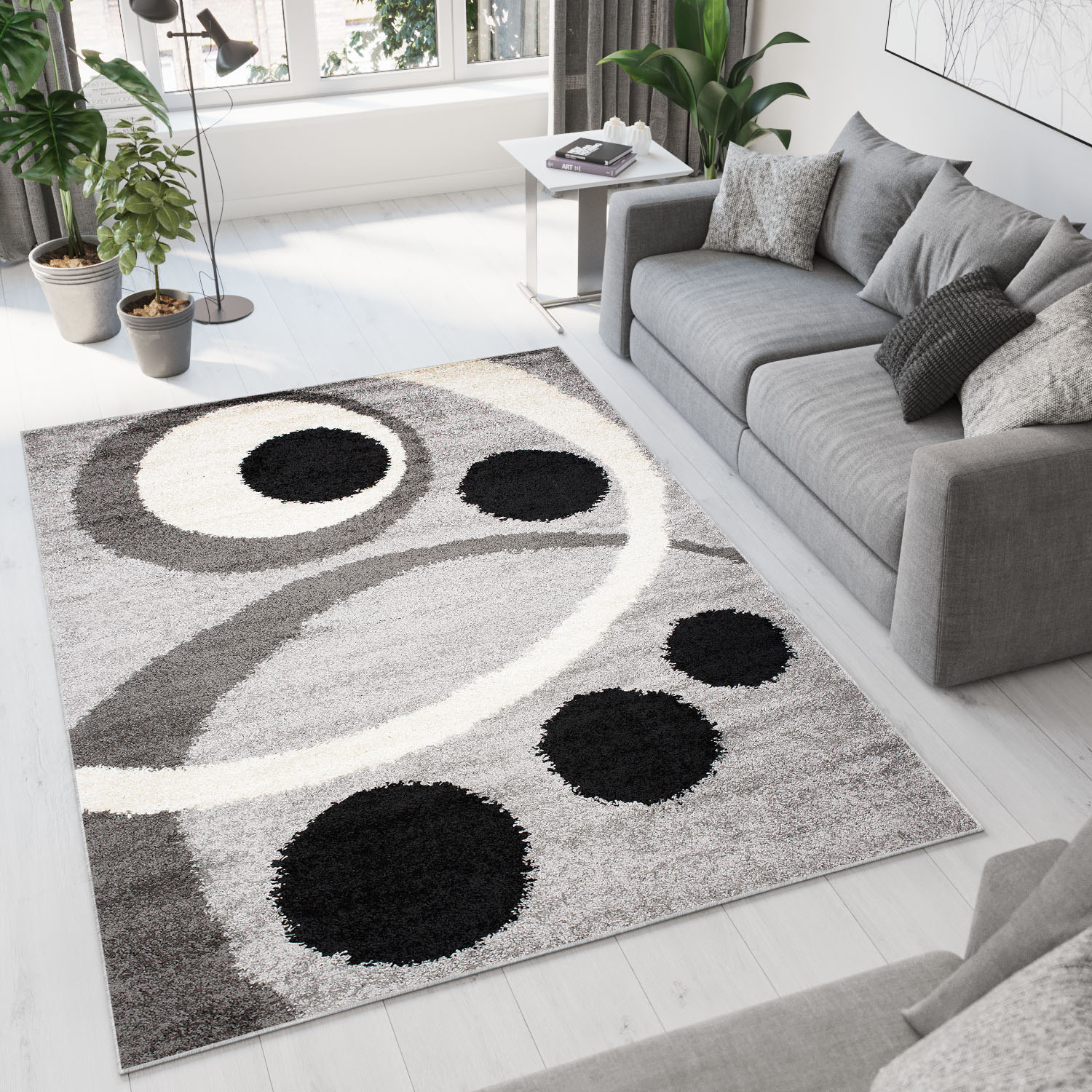 Tapiso delhi alfombra de salón habitación gris crema negro pelo largo shaggy suave 60 x 100 cm