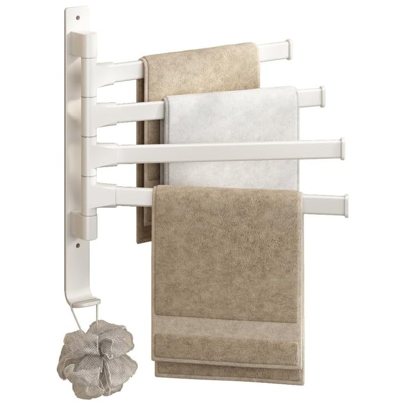 Wieszak na ręczniki ścienny, wieszak na ręczniki z 4 obrotowymi drążkami 180°, nie wymaga wiercenia, do łazienki i kuchni, biały