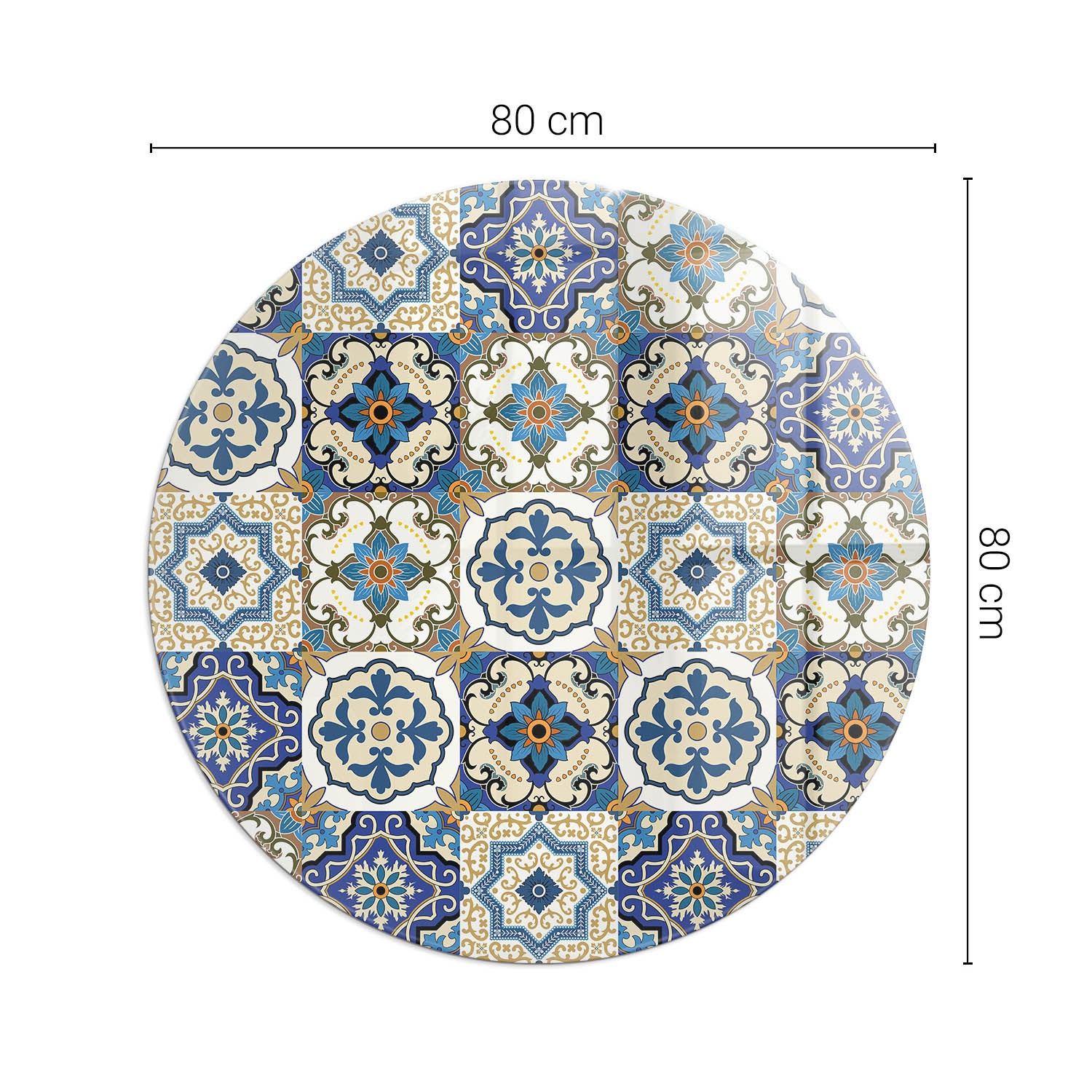 Szklana podkładka pod kominek ze szkła hartowanego - fi 80 cm - Wzór mozaiki z kwiatami - TULUP - 2