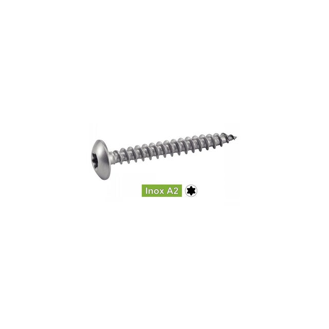 Vis à bois Acton tête cylindrique large six lobes internes pour pentures inox A2