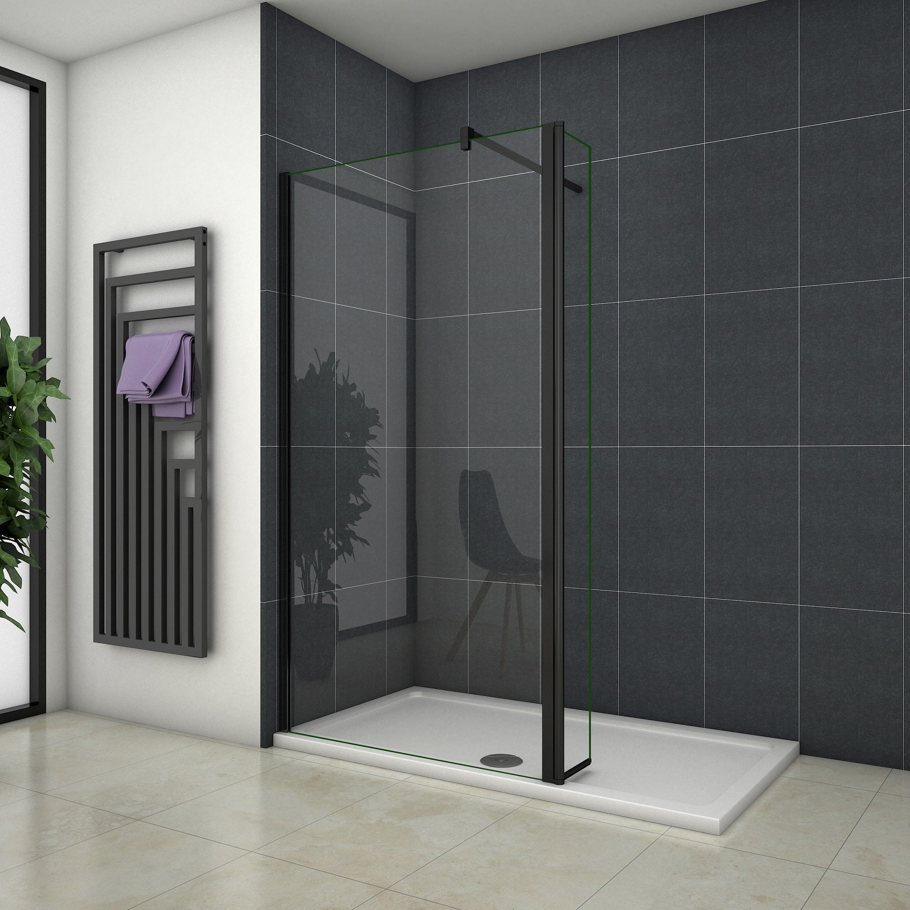 Paroi de douche pivotante 140+30x200cm en 8mm verre trempé, Océan paroi