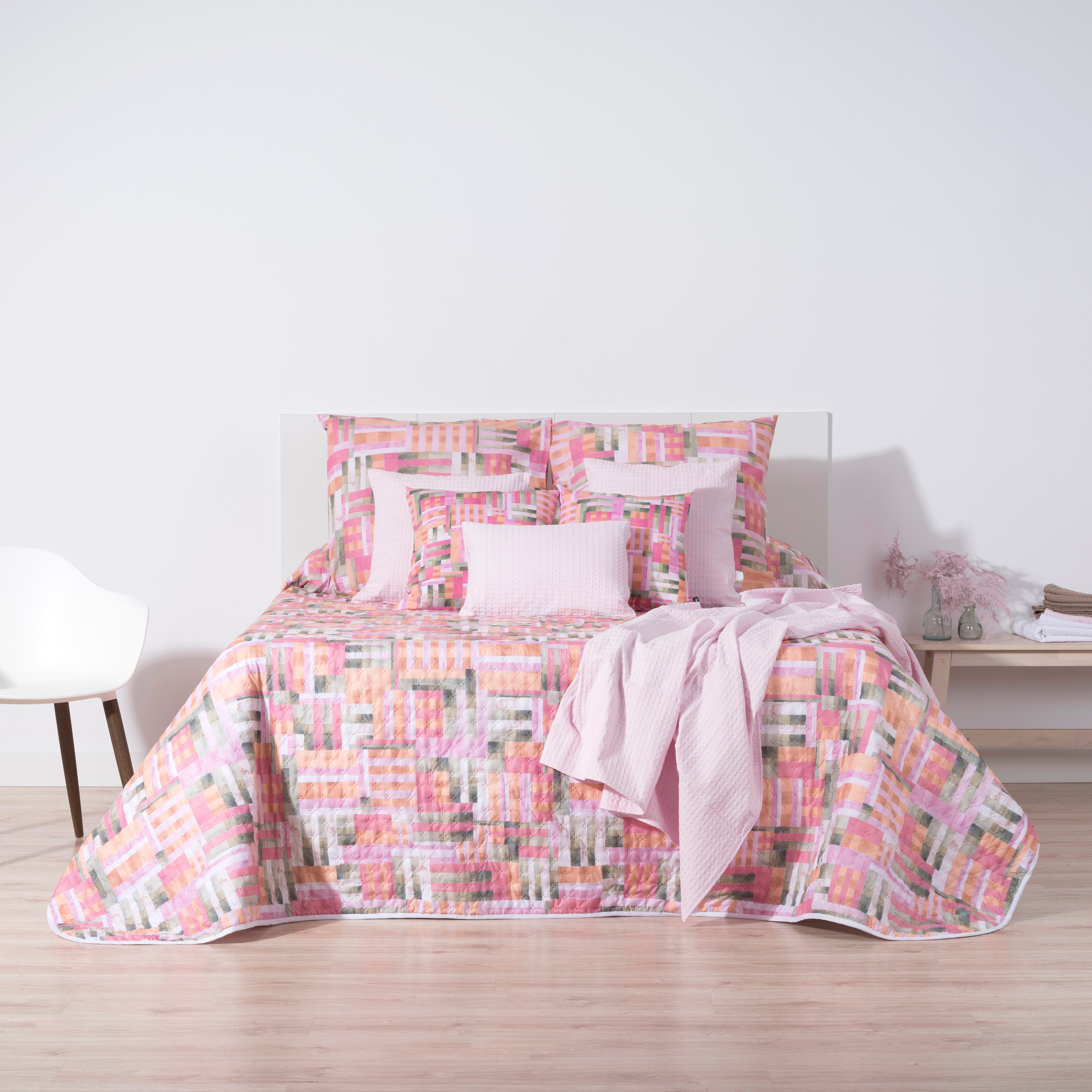 MERCURY TEXTIL- Colcha Bouti Estampada Para Verano Y Entretiempo 100% Poliéster. Colchas Cubre Cama Fina, Ligera Y Suave. Incluye 2 Fundas De Cojín (Cama 135-235x260cm,Ondas Lila
