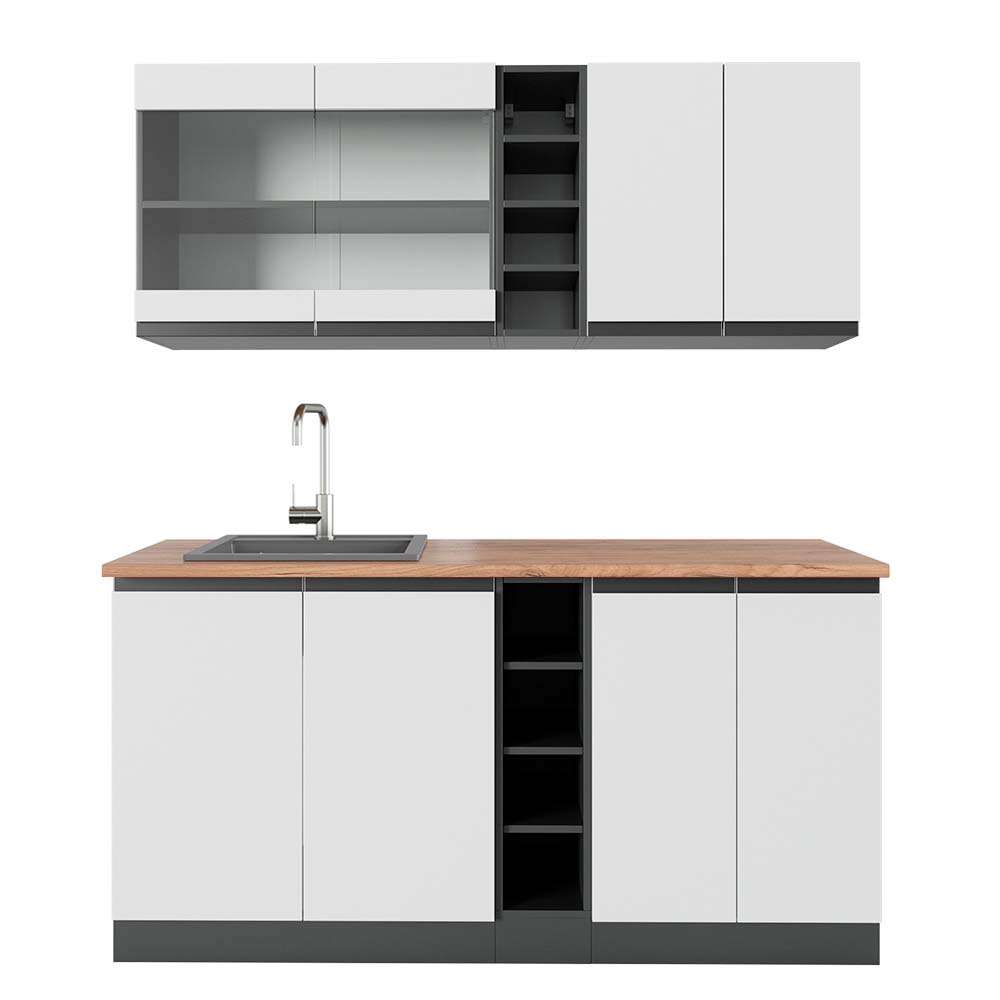 Vicco Pojedyncza kuchnia R-Line, Biały/antracyt, 160 cm J-Shape, BP Dąb